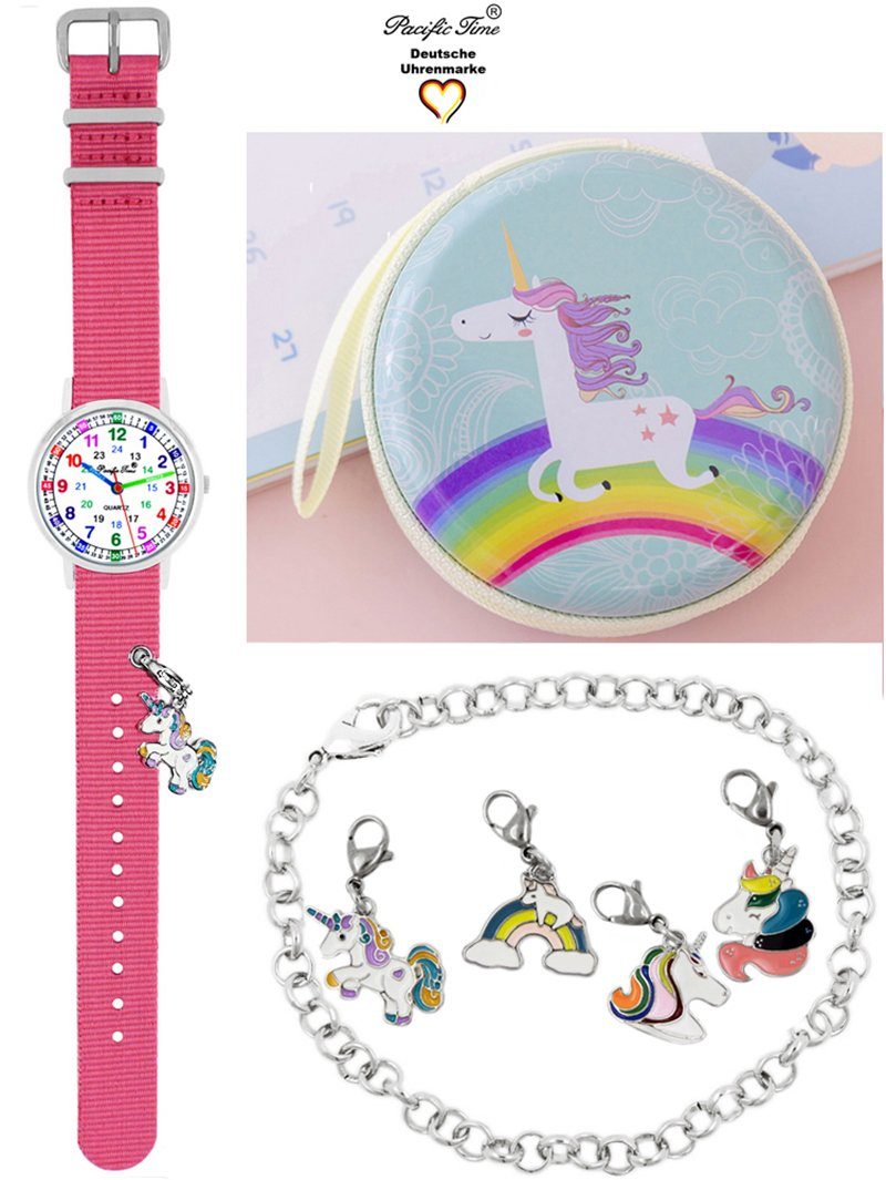 Quarzuhr Kinder Armbanduhr Lernuhr Wechselarmband mit Einhorn Charms