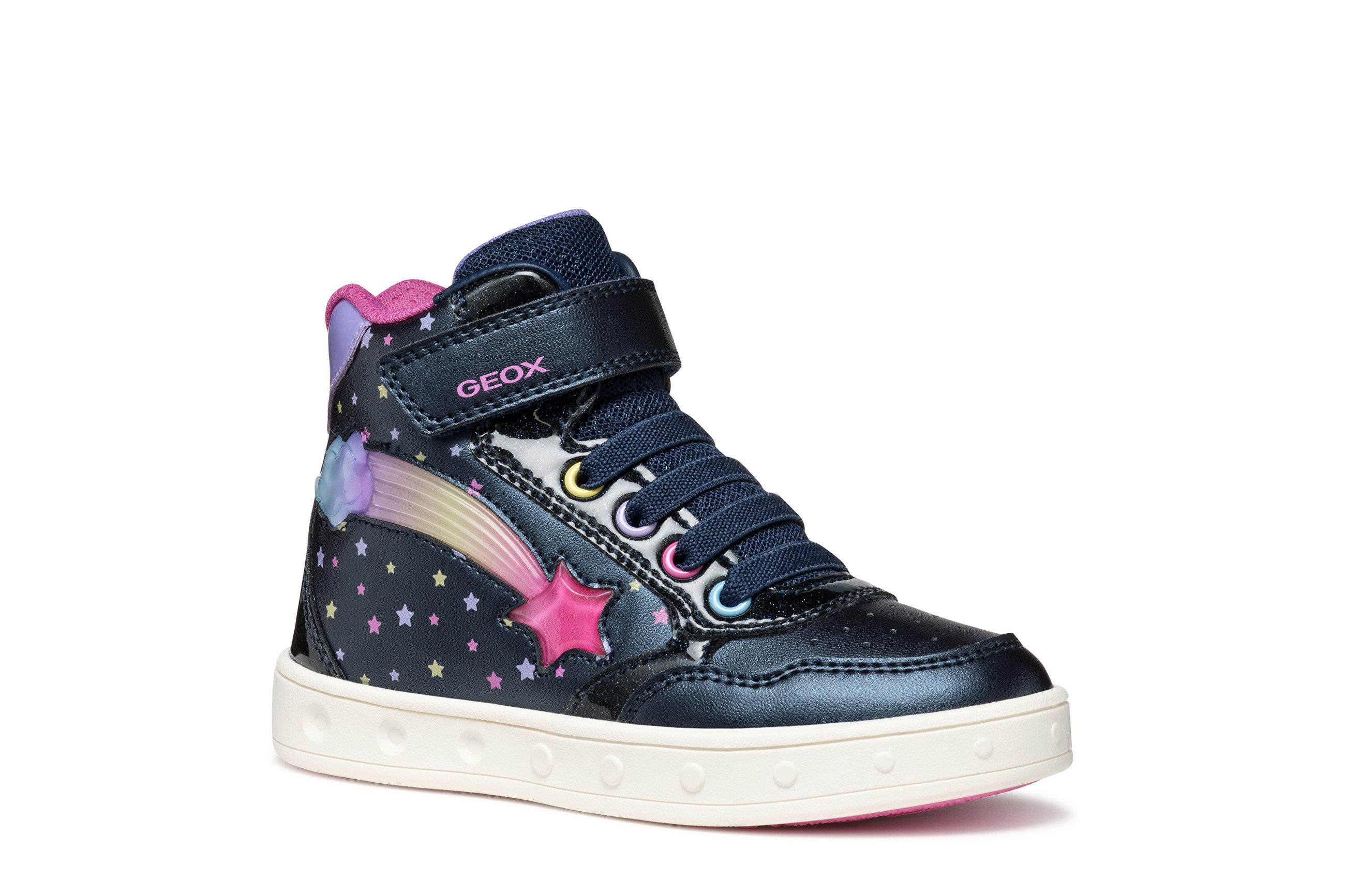 Geox J SKYLIN GIRL Blinkschuh Кроссовки Schnürboots, Blinkschuh mit Glitzer und Blinkfunktion