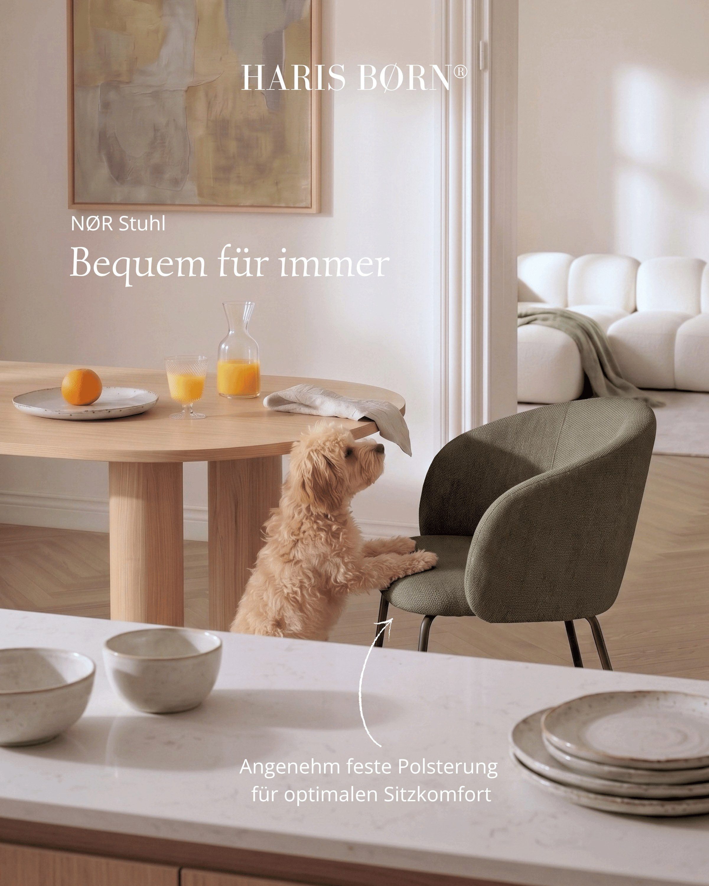 Haris Børn Esszimmerstuhl mit Armlehnen NØR - Hochwertige Polsterstühle für Esszimmer (Set, 2 St), Grün - Premium Esszimmer Stühle & Wohnzimmer Stühle – Bild 3 von 5