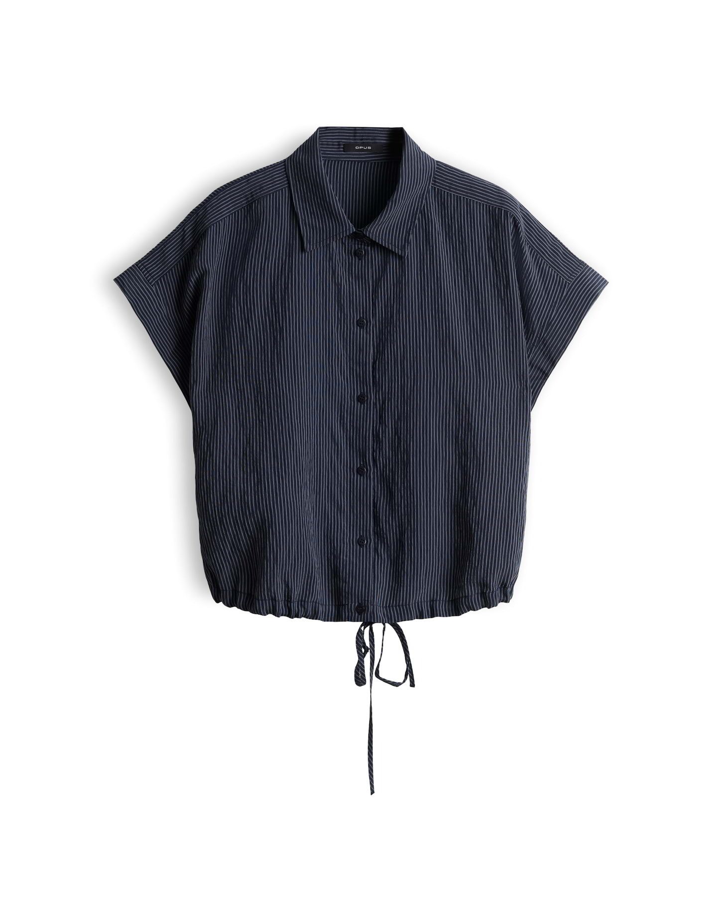 OPUS Kurzarmbluse mit Streifen und Tunnelzug Lässiger Look mit moderner O-Form