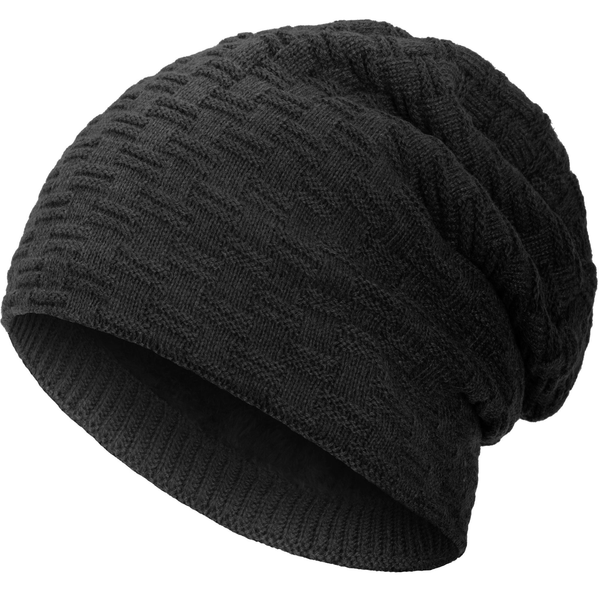 compagno Strickmütze (1-St) Warm gefütterte Wintermütze Strickmütze Beanie Damen und Herren schwarz