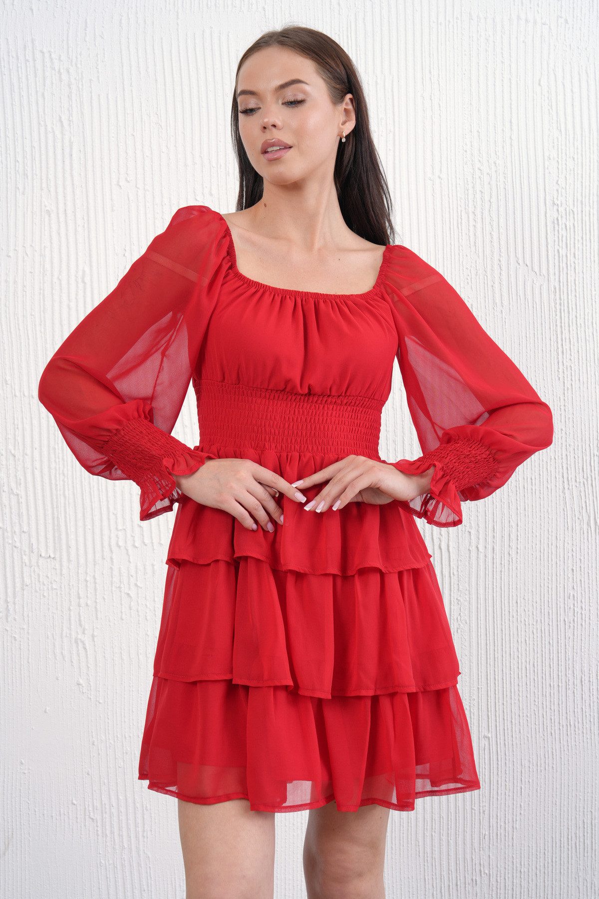 Minikleid Langärmeliges schulterfreies Minikleid