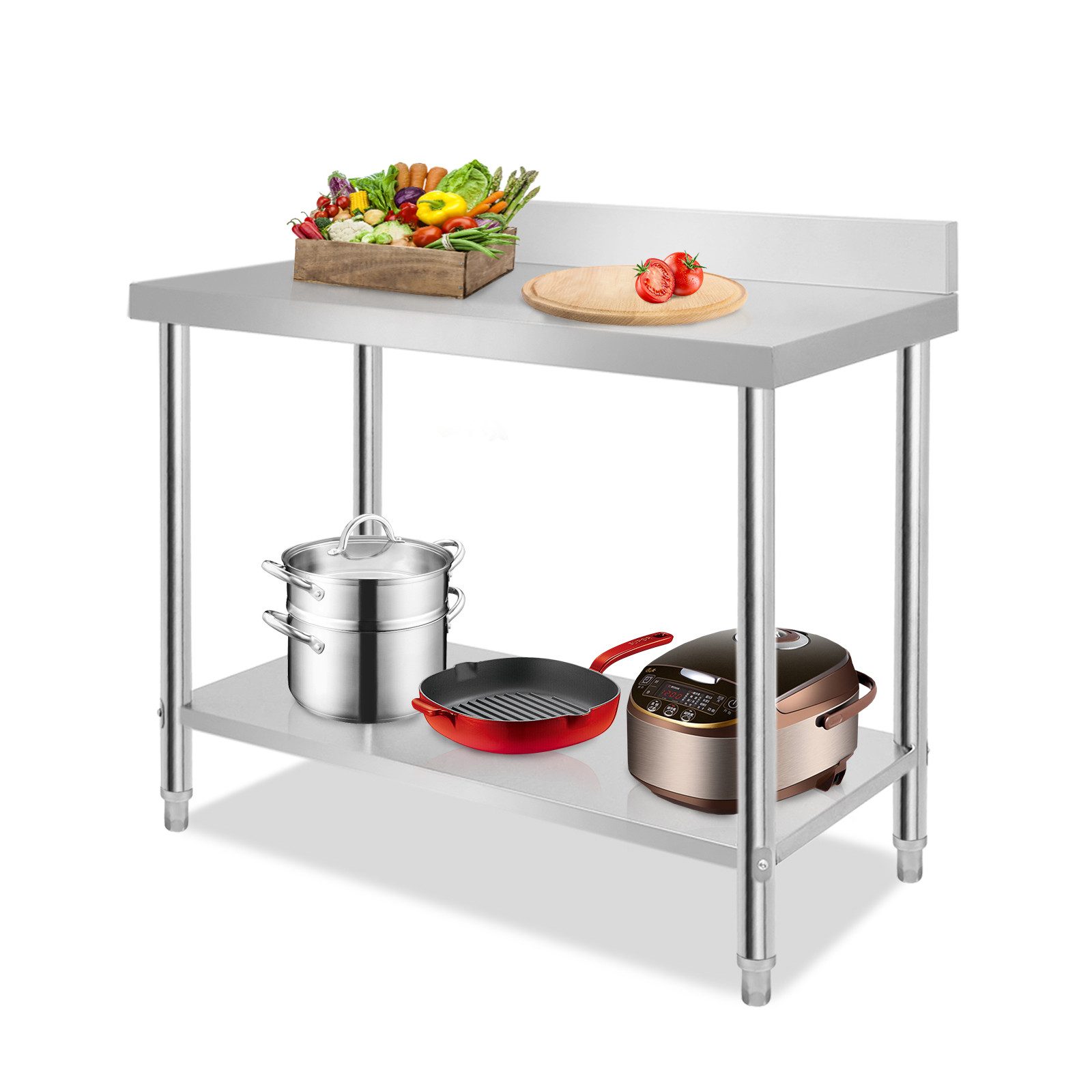 FIVMEN Arbeitstisch Edelstahl Tisch Küchentisch Edelstahltisch für Küche mit Aufkantung (100x60x85cm / 120x60x85cm / 150x50x85cm), Arbeitstisch höhenverstellbar für Küche Bar Restaurant