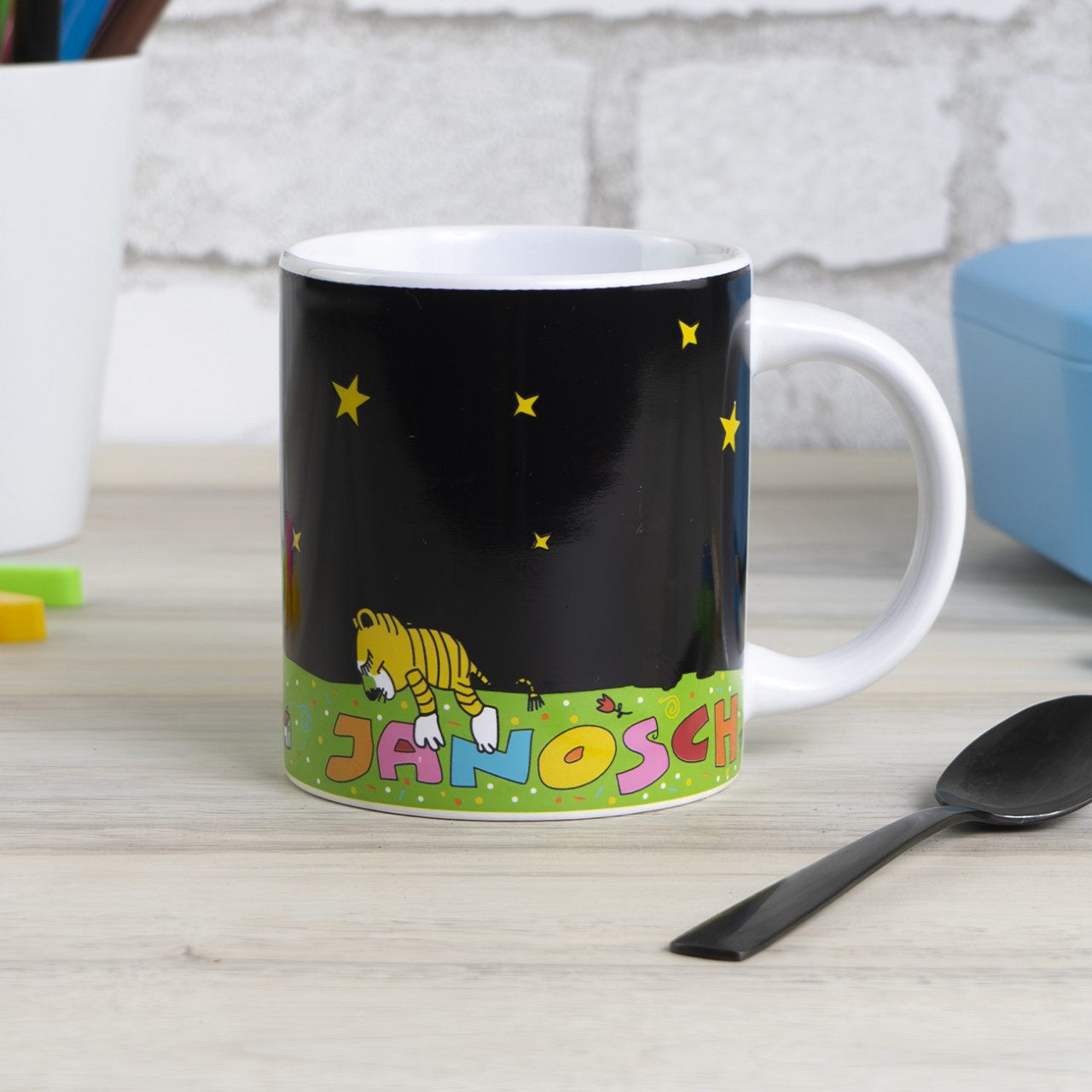 Geda Labels GmbH Tasse Farbwechsel Janosch Sternenhimmel, 1-tlg., Keramik, Schwarz, 250ml, mit Thermoeffekt