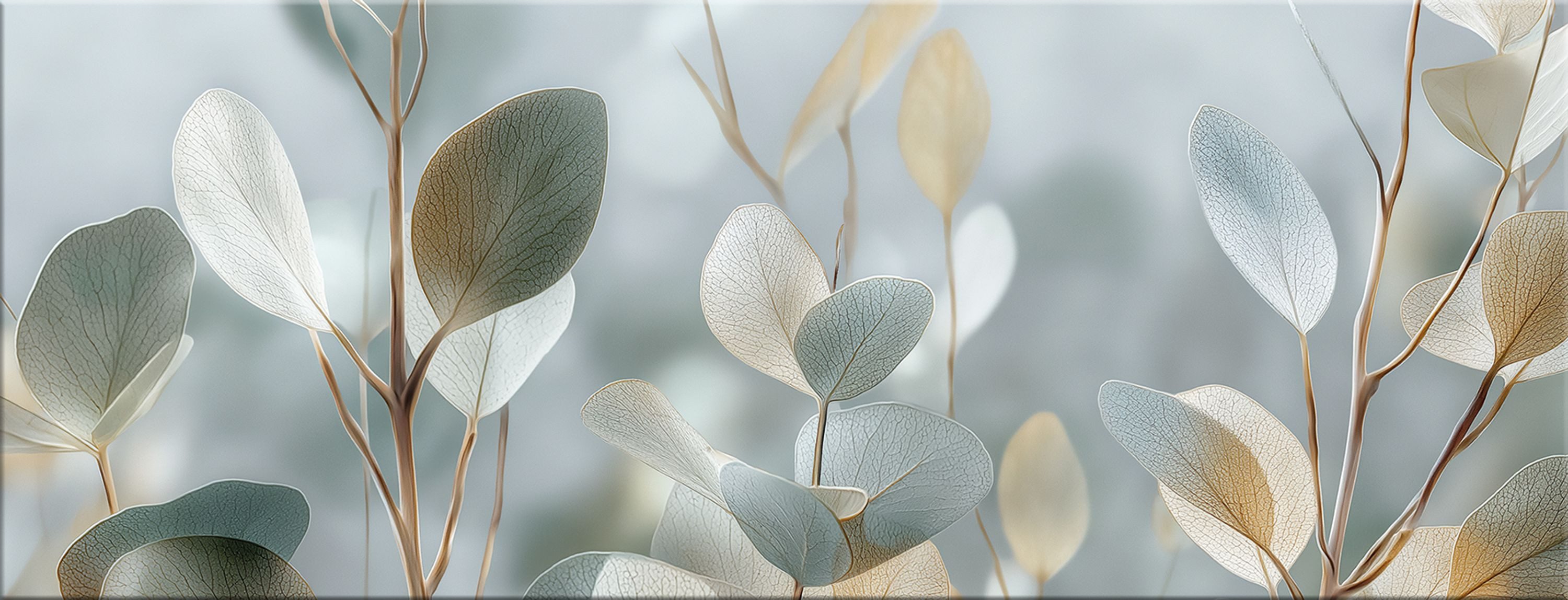 artissimo Glasbild Bild aus Glas 80x30 cm / Wandbild Querformat / Wanddeko modern, Natur: Eukalyptus Pastell