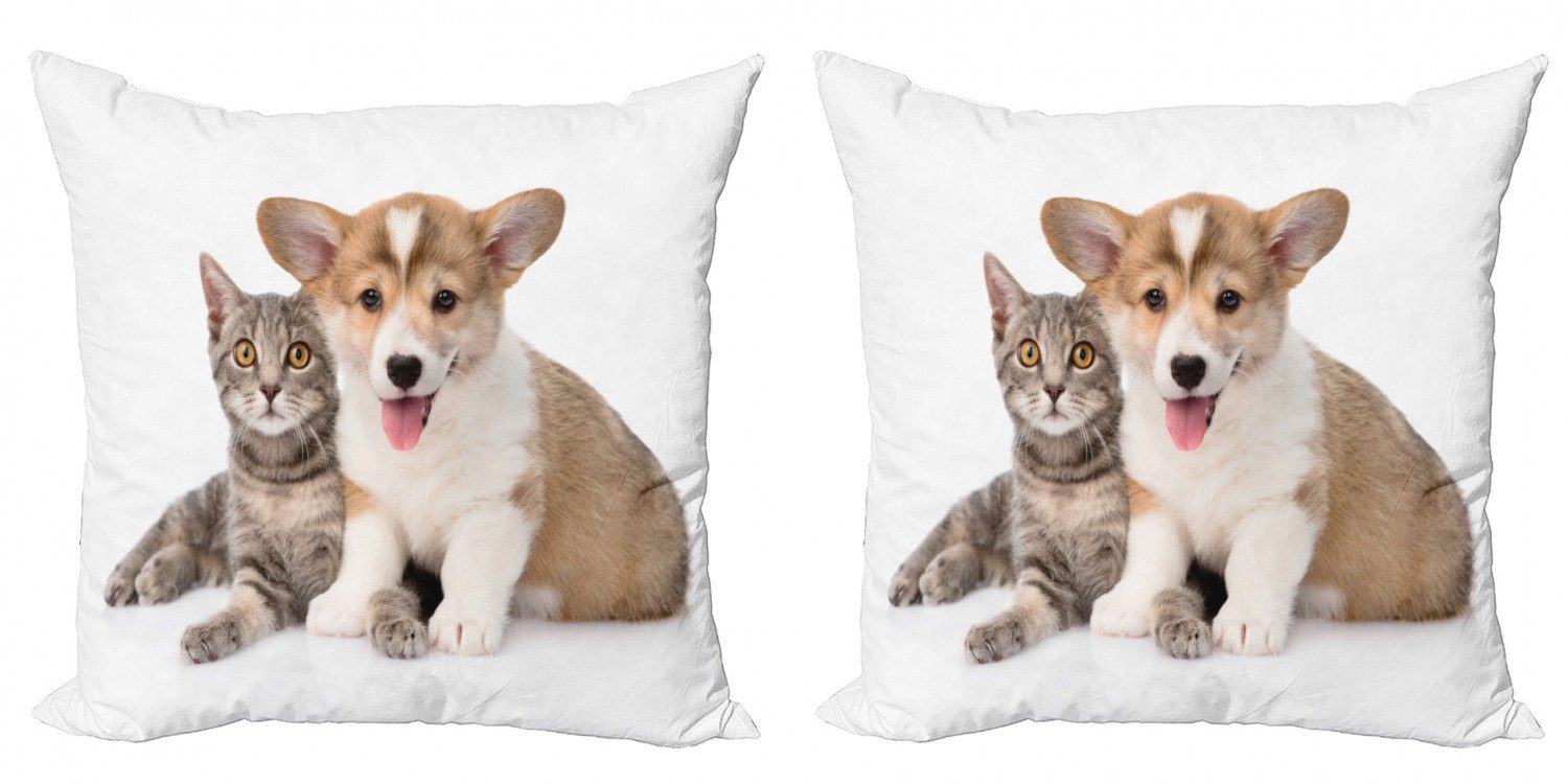 Kissenbezüge Modern Accent Abakuhaus (2 Corgi Doppelseitiger Stück), Hundewelpen-Kätzchen-Freunde Digitaldruck