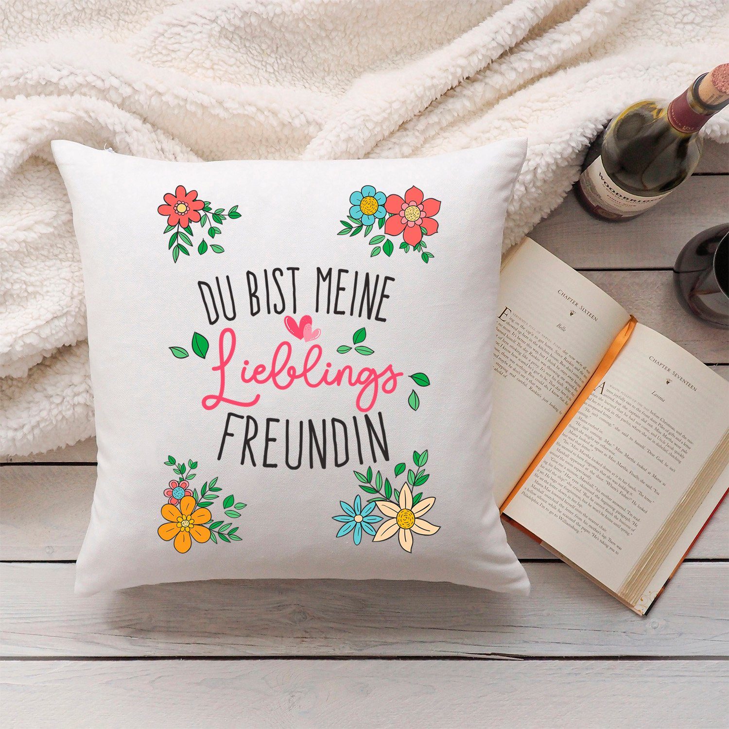 GRAVURZEILE Zierkissen mit Spruch - Du bist meine Lieblings Freundin - Geschenk für Freunde -