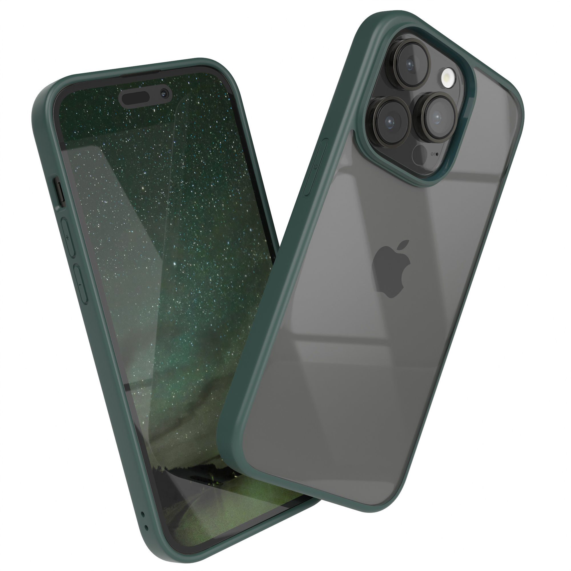 EAZY CASE Handyhülle Bumper Case für Apple iPhone 14 Pro 6,1 Zoll, Hybrid Handyhülle mit Displayschutz Backcover stoßfest Rand Nacht Grün