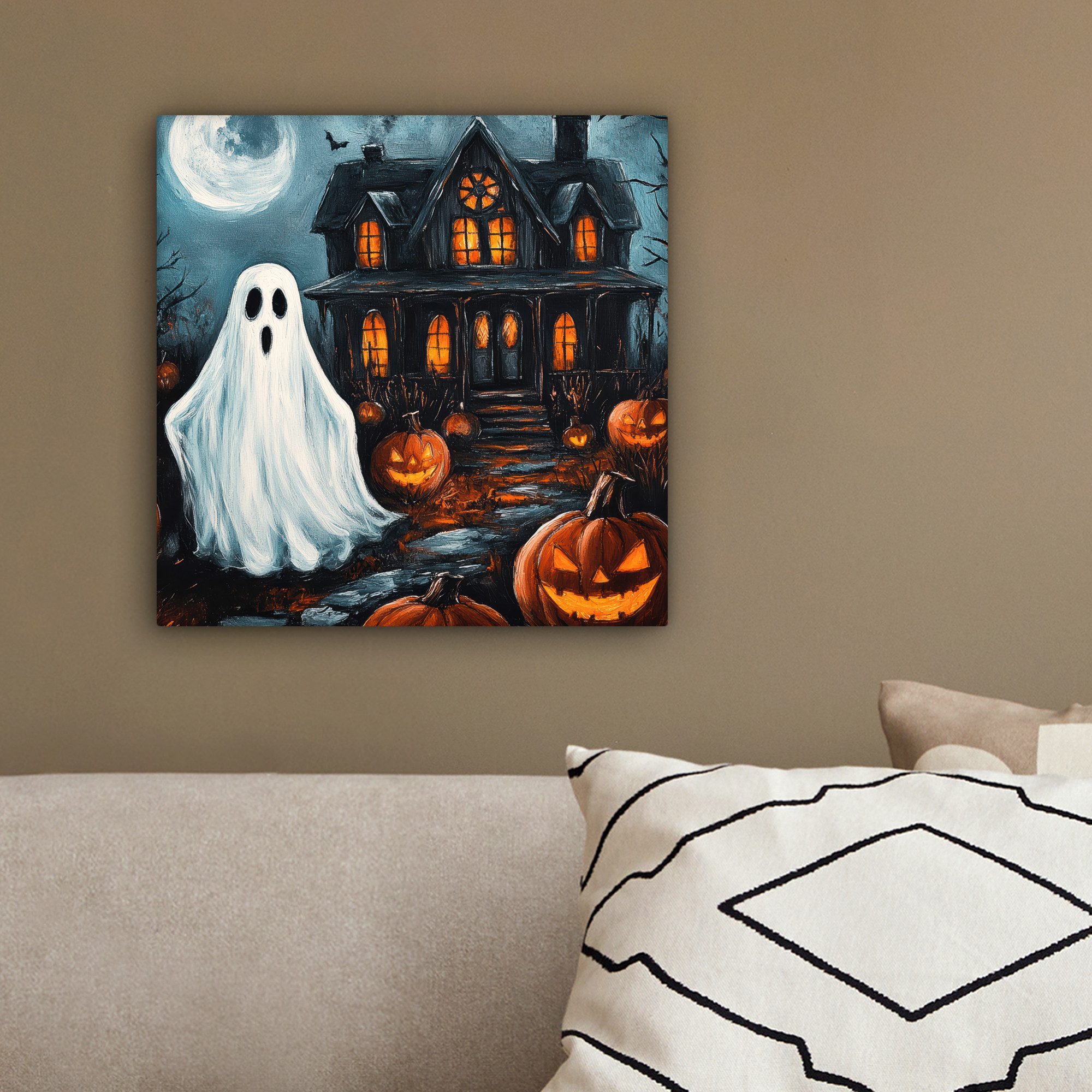 OneMillionCanvasses® Leinwandbild Halloween - Spukhaus - Kürbis - Gespenst, Fotodruck (1 St), Leinwand Canvas Wandbild, Wanddekoration 20x30 cm – Bild 4 von 5