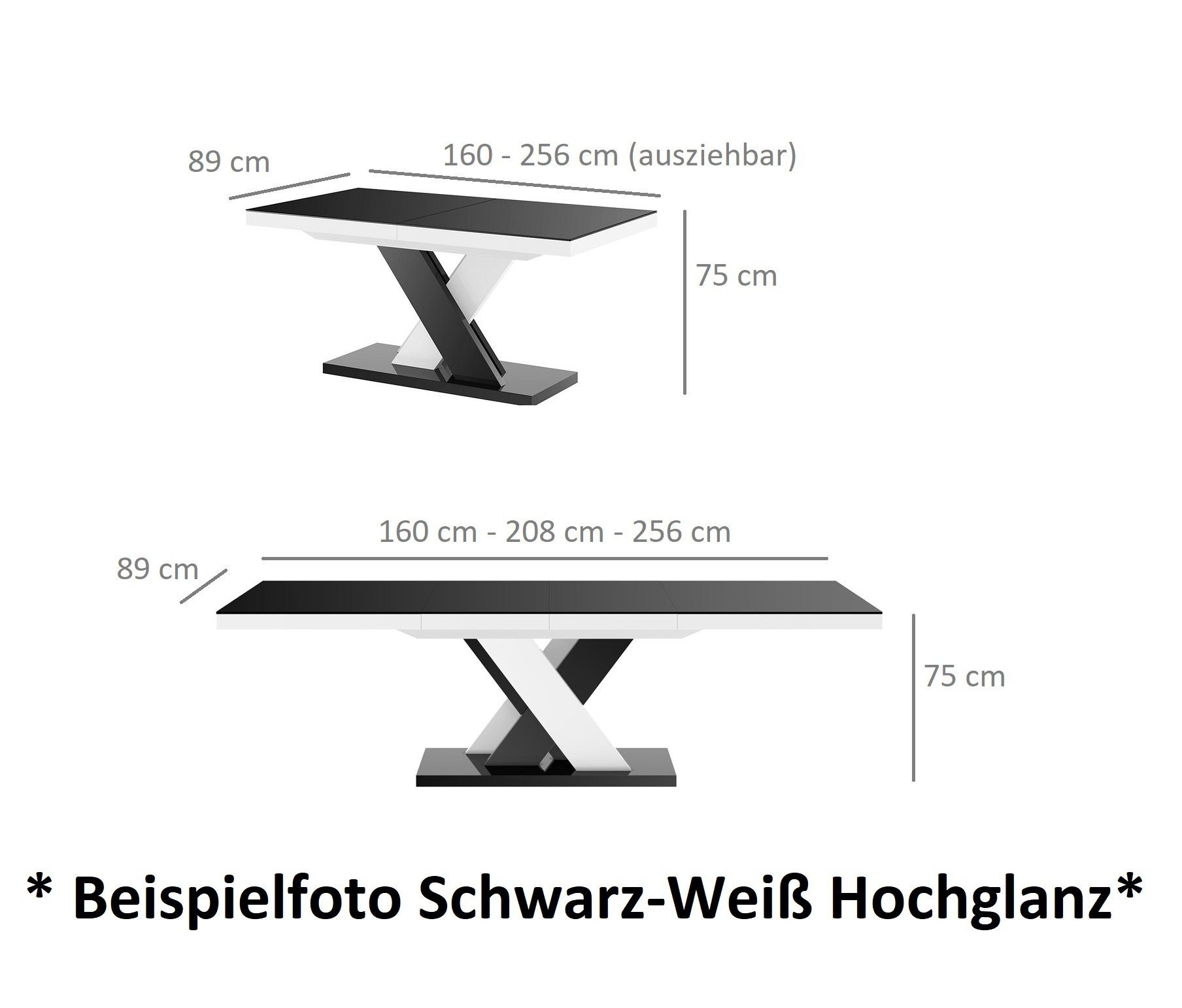 Esstisch 256 bis 160 HEN-111 Tisch ausziehbar cm Design Hochglanz Weiß designimpex Esstisch