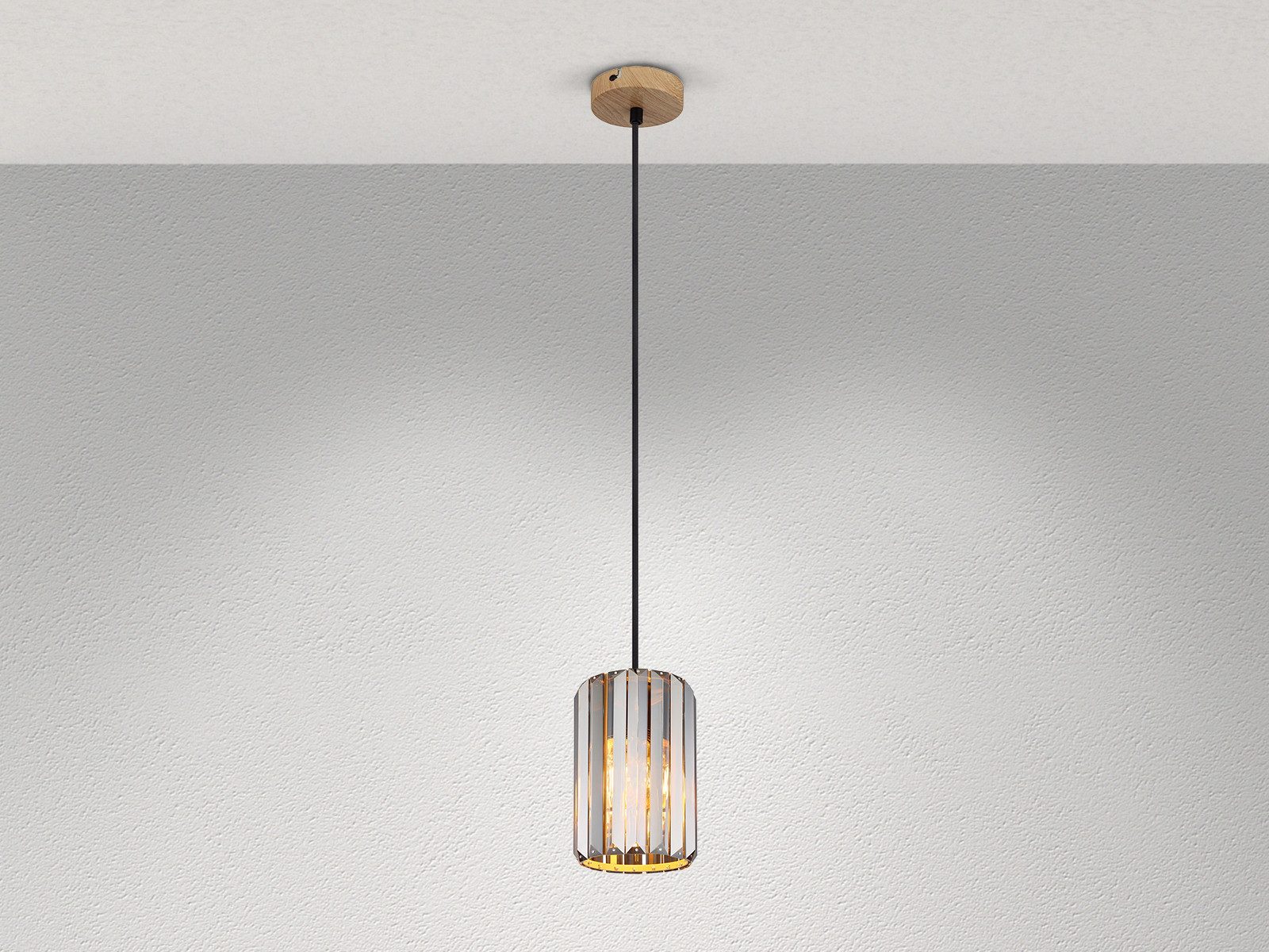 NOWA LED Pendelleuchte mit Rauchglas Kristall Ø 13,5cm, Dimmfunktion, LED wechselbar, Warmweiß, Hängelampe klein über Esstisch, Bett & Nachttisch hängend einflammig