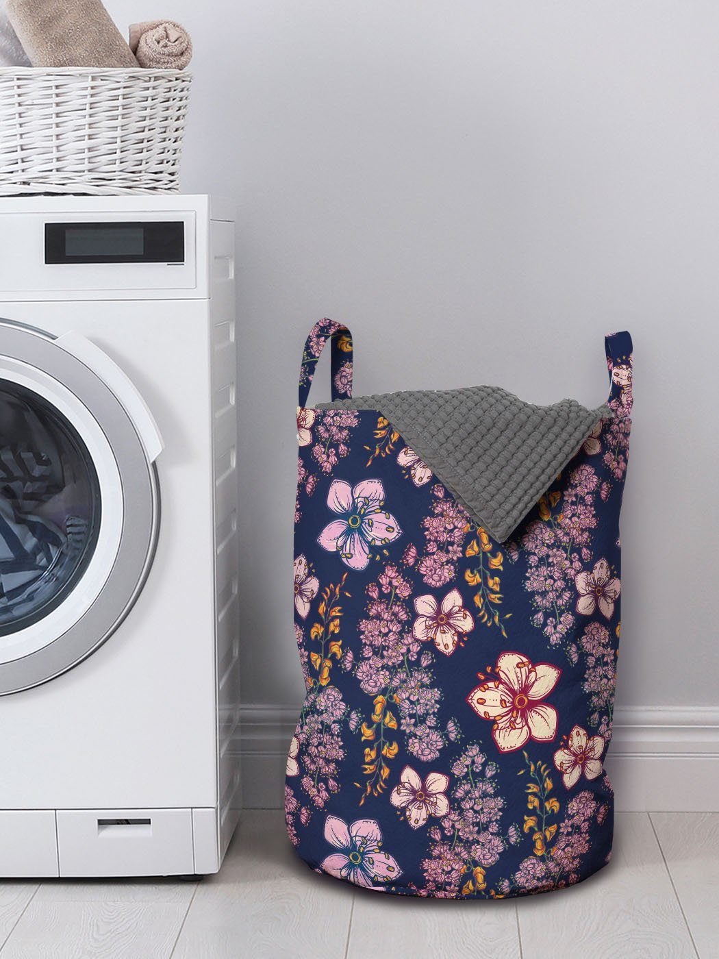 Abakuhaus Wäschesäckchen Wäschekorb mit Weinlese-Thema-Frühlings-Blumen Griffen Waschsalons, Blumen Kordelzugverschluss für