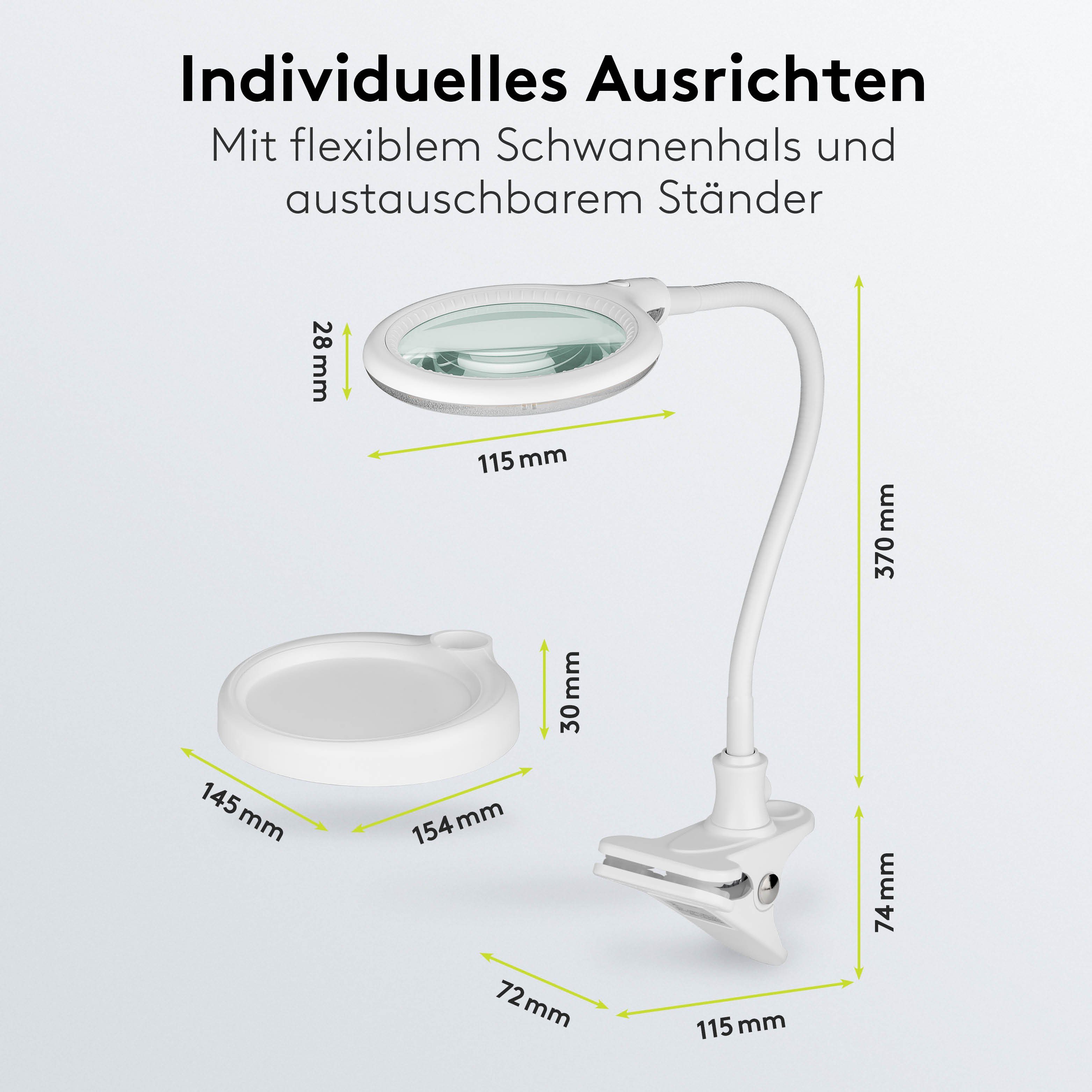 Goobay Lupenlampe 6 W LED-Lupenleuchte mit Klemme & Standfuß, SMD LED, kaltweiß, 6500 K