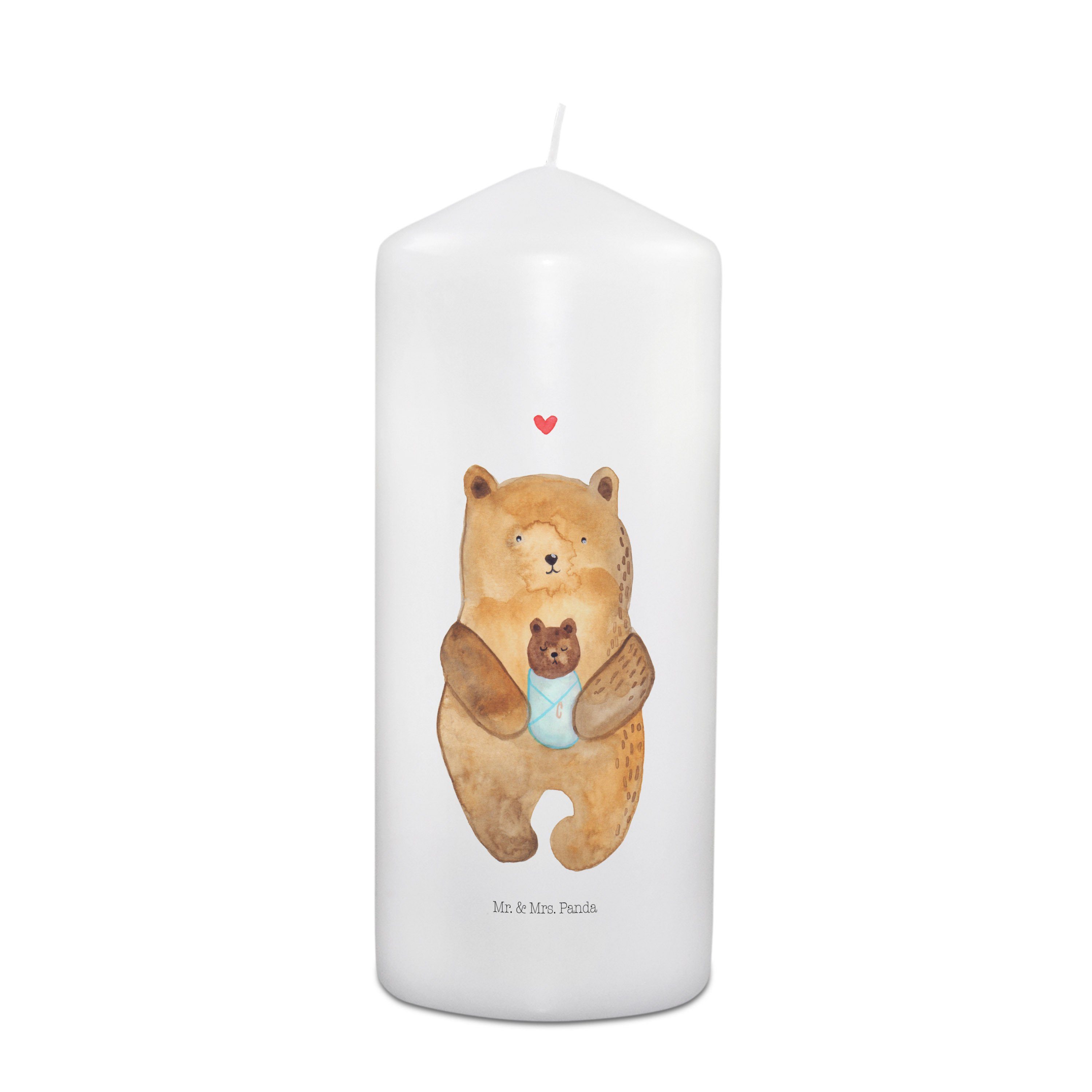 Mr. & Mrs. Panda Formkerze 19 x 8 cm Bär Baby - Weiß - Geschenk, Kerze, Mutter, Kerze mit Druck, (1-tlg), Mehrfach Größen