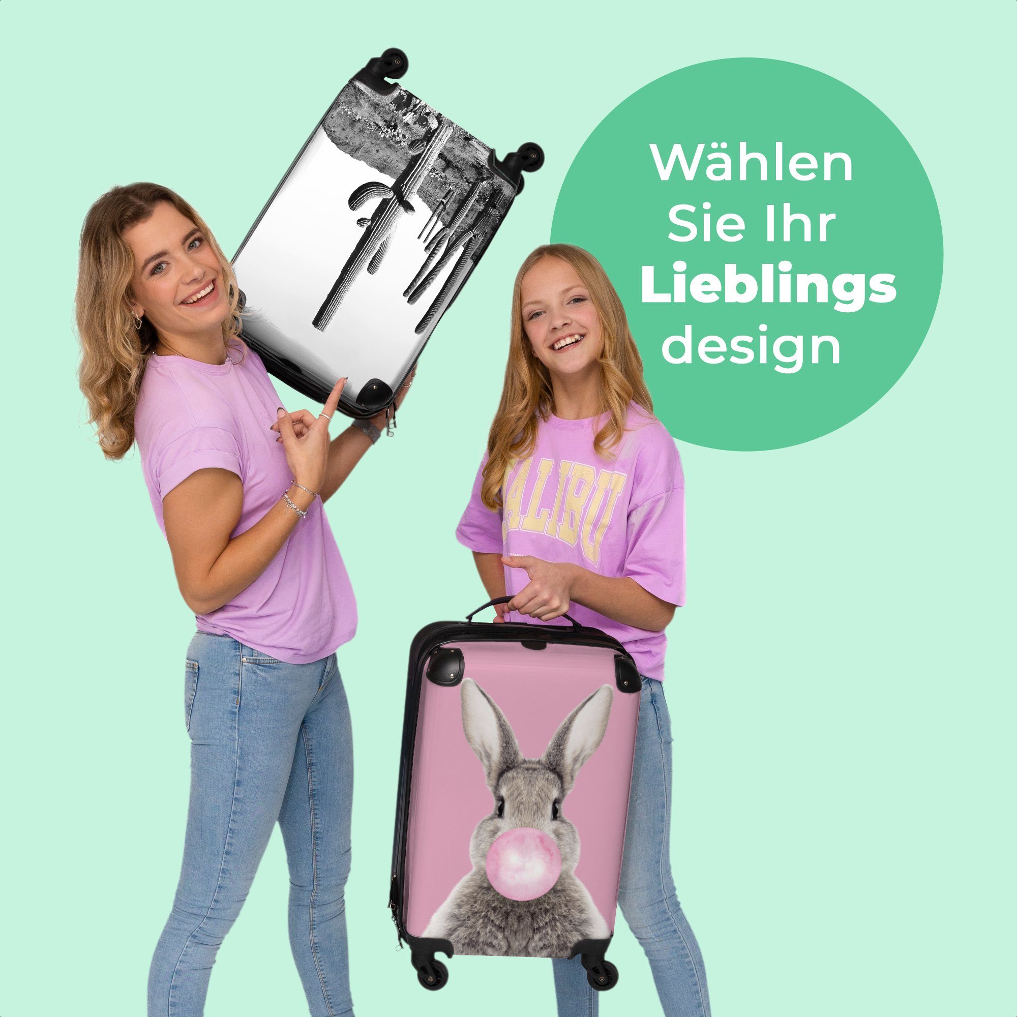 NoBoringSuitcases.com© Handgepäckkoffer 55x35x20cm Kleine 4 Handgepäck Rollkoffer weiß Rollen - - und 4 Landschaft, mit Schwarz Cabin Reisekoffer Natur Trolley - Kakteen Rollen, 