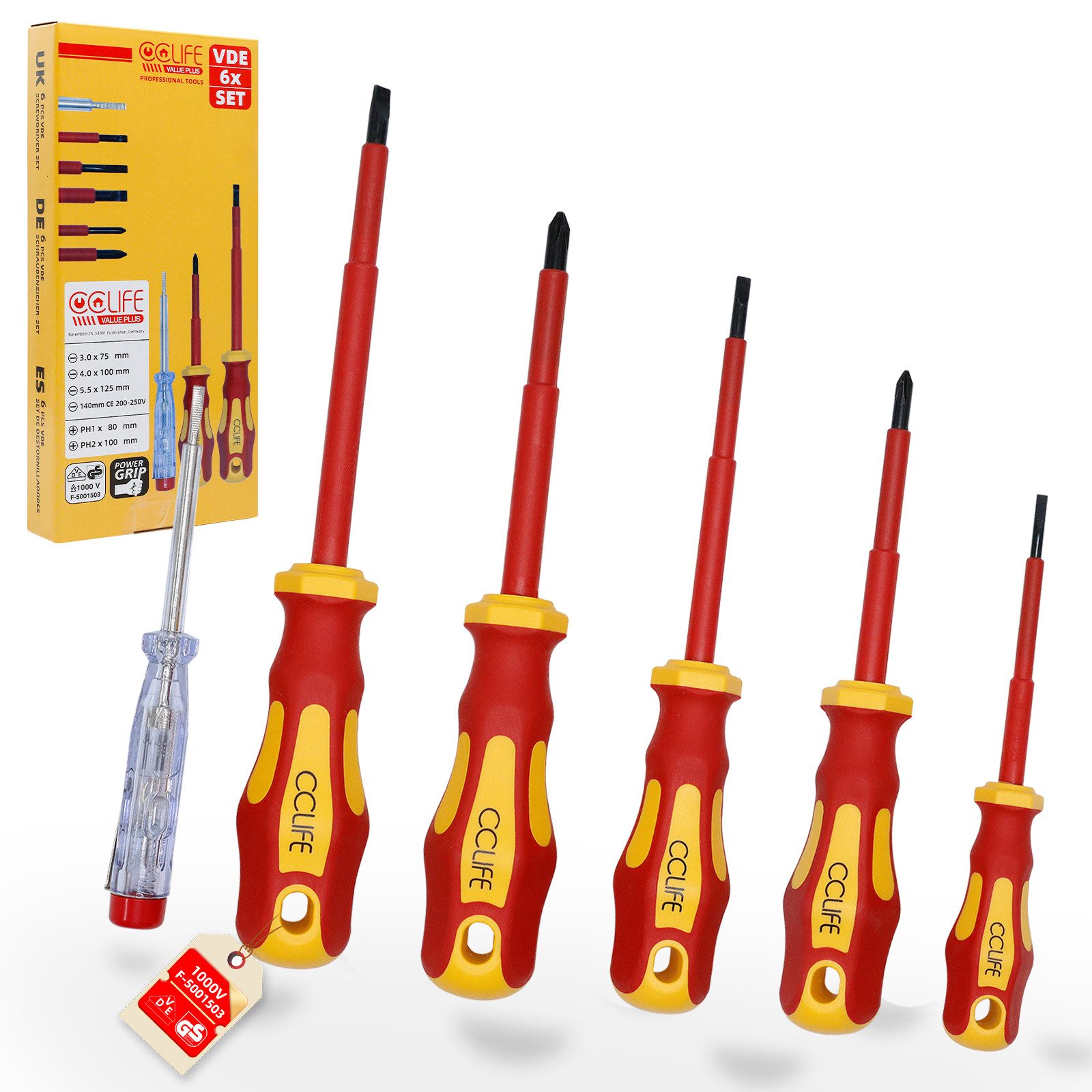 CCLIFE Schraubendreher Isolierter Schraubendreher VDE Schraubenzieher Satz, (6 St)
