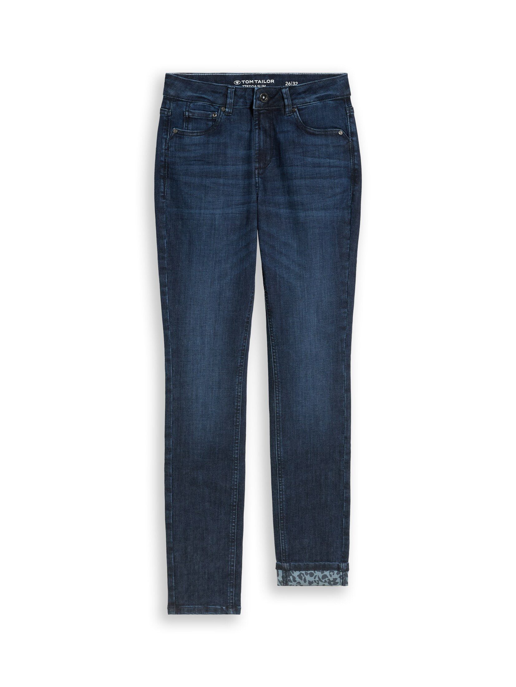TOM TAILOR Slim-fit-Jeans Jeanshosen TTEDDA SLIM Jeans mit Leo-Print im Umschlag