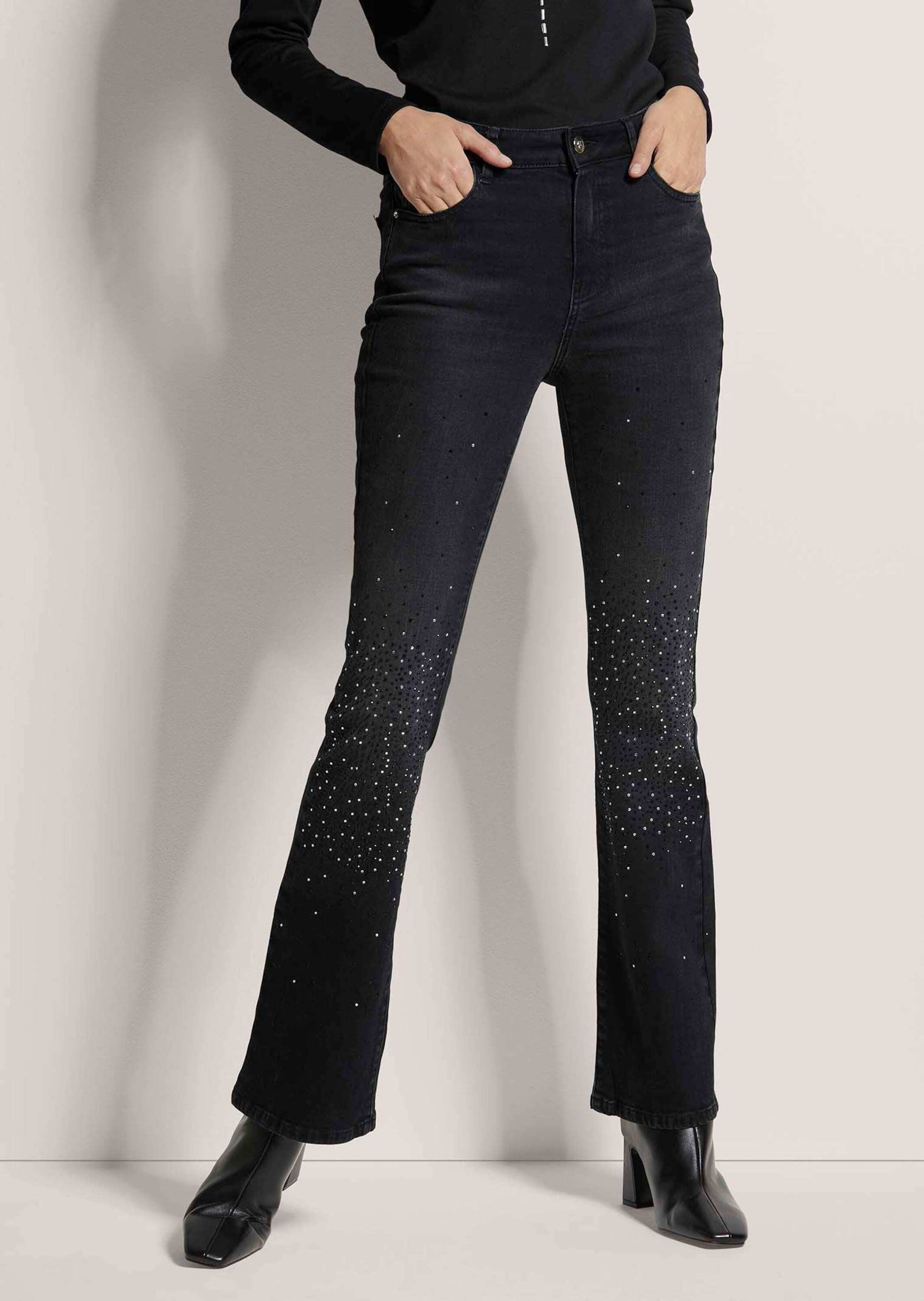 Gerade Jeans Bootcut-Jeans mit Strass-Deko