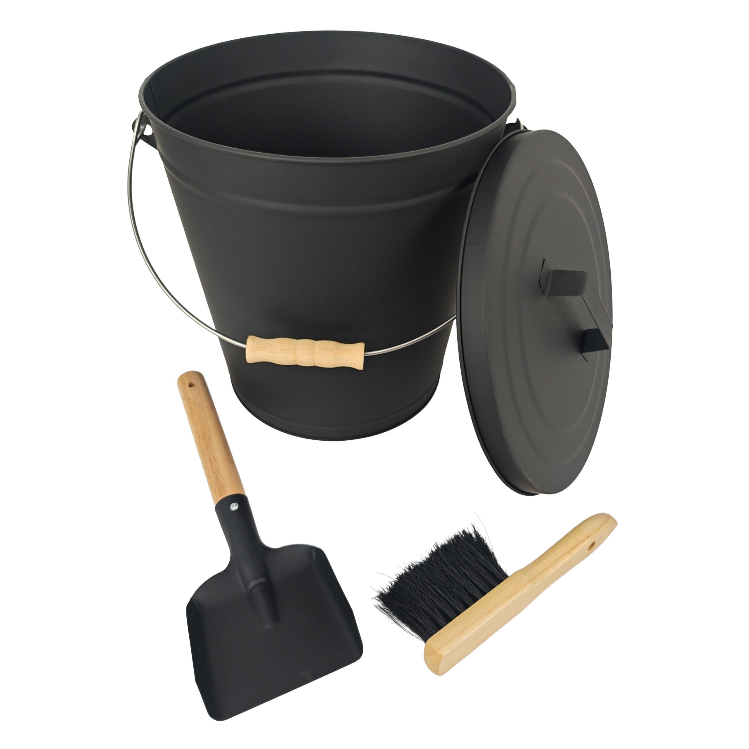 relaxdays Mülleimer Ascheeimer mit Feger & Schaufel, 20 Liter