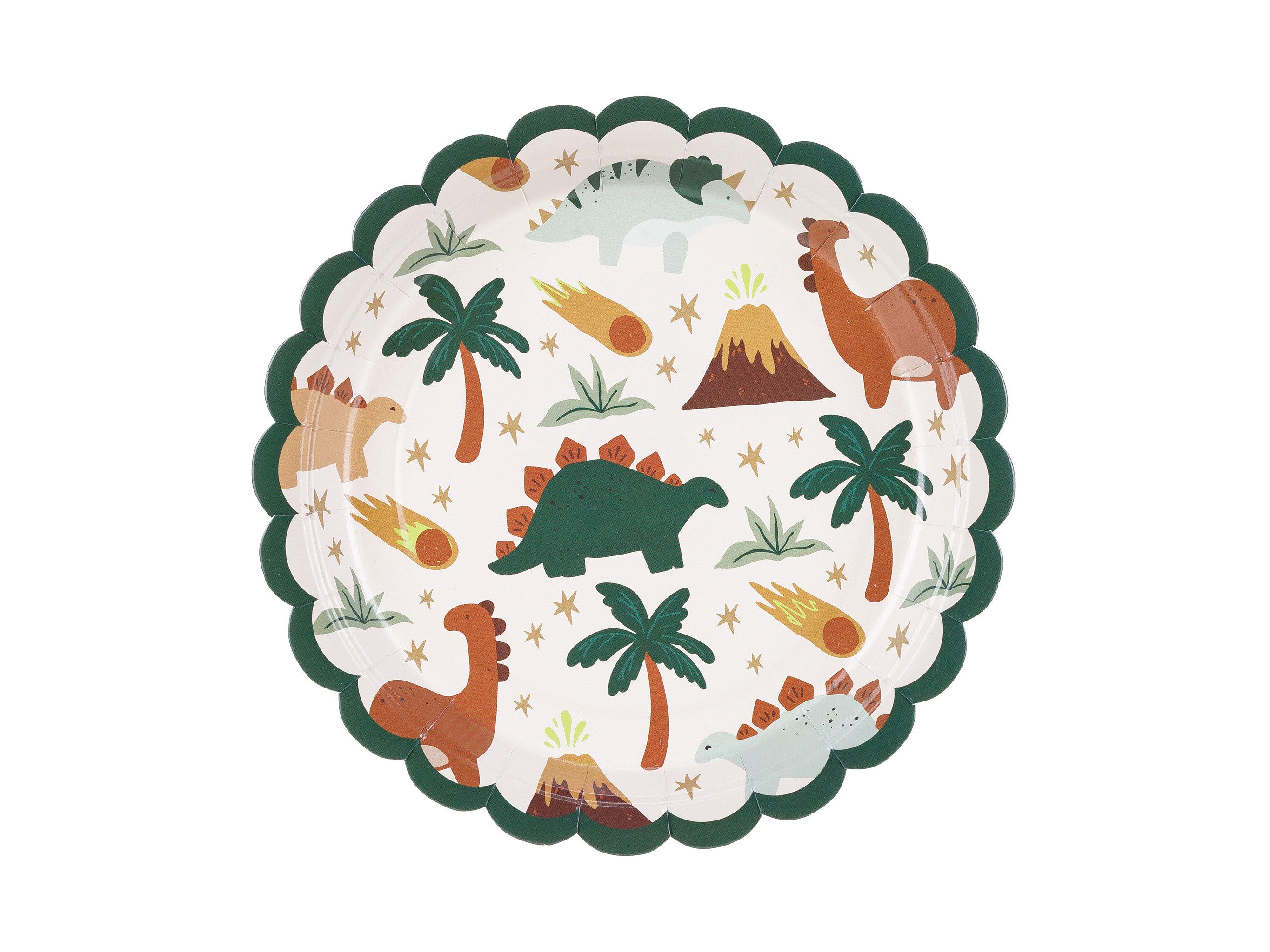 partydeco Pappteller, Pappteller 18cm mit Dinosaurier Motiv 6er Set Weiß / Bunt
