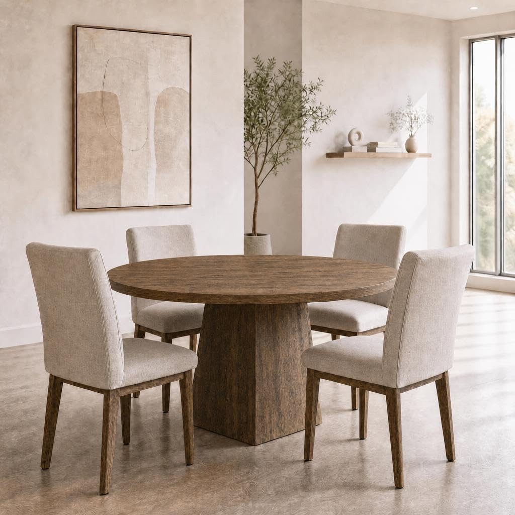 GarveeMore Esstisch Runder Küchentisch 120cm Beistelltisch Wohnzimmertisch Säulen-Esstisch (1-St), dicke Tischplatte und quadratischer Fuß, Bietet Platz für 4–6 Personen