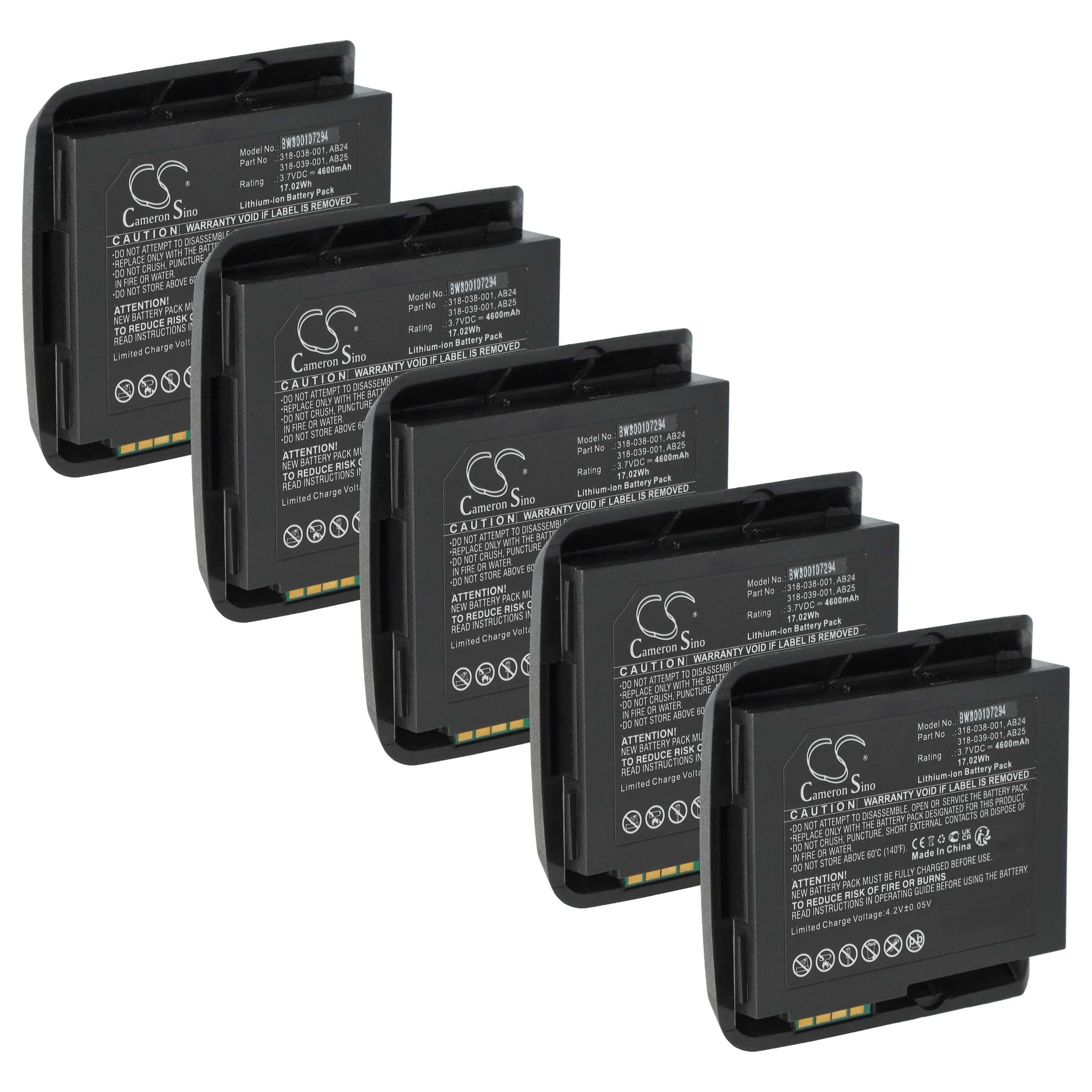 vhbw Ersatz für Intermec AB25 für Barcode Scanner (4600 mAh, 3,7 V, Li-Ion) Akku Akku Li-Ion 4600 mAh (3,7 V, 5 St), Leistungsfähige Austausch-Akkus für POS-Gerät, Wiederaufladbar, Jede