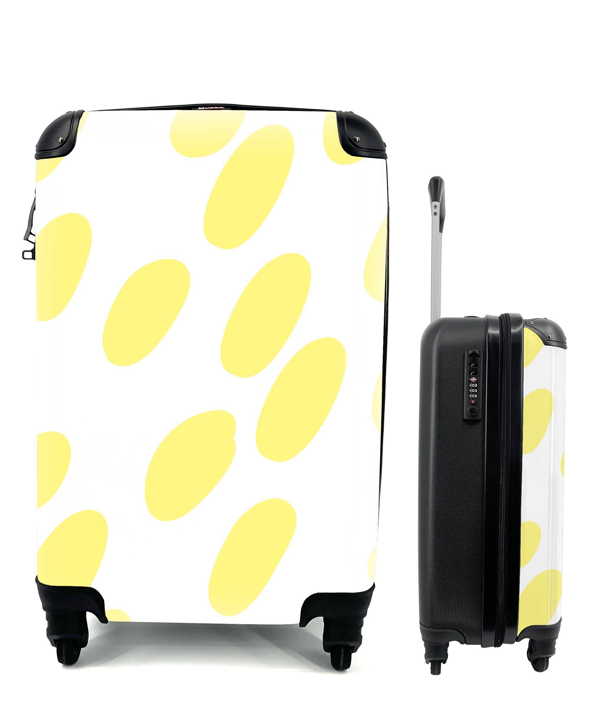 MuchoWow Handgepäckkoffer Illustration mit gelben Punkten auf weißem Hintergrund, 4 Rollen, Reisetasche mit rollen, Handgepäck für Ferien, Trolley, Reisekoffer