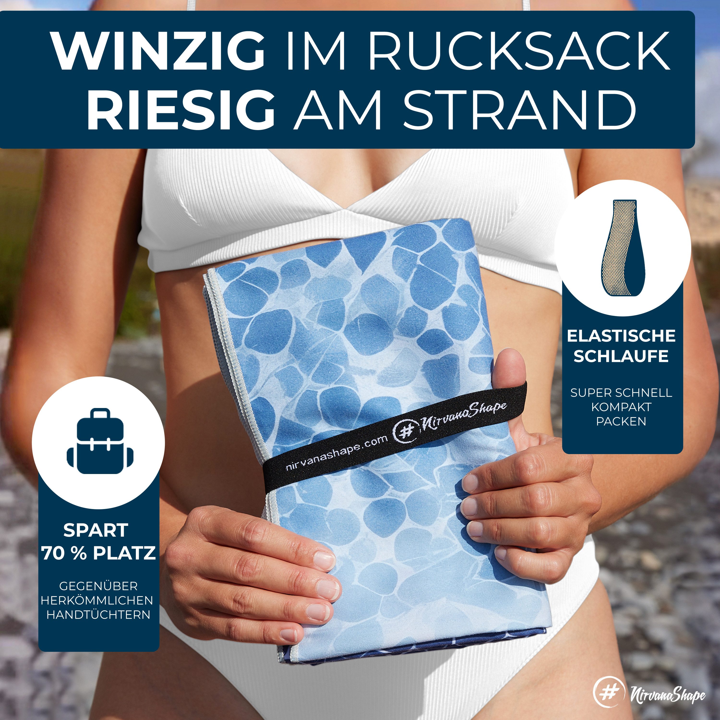 NirvanaShape Strandtuch Reise Handtuch Strandtuch XXL - Strandhandtuch, Mikrofaser Badetuch – Bild 4 von 5
