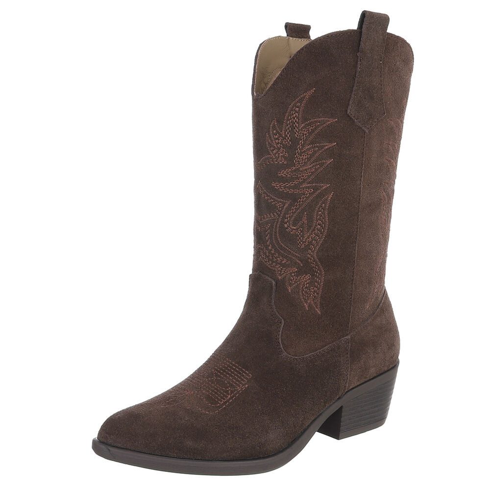 Ital-Design Damen Westernstiefel Echtleder mit Blockabsatz Westernstiefel (92002383) Blockabsatz Stiefel in Braun