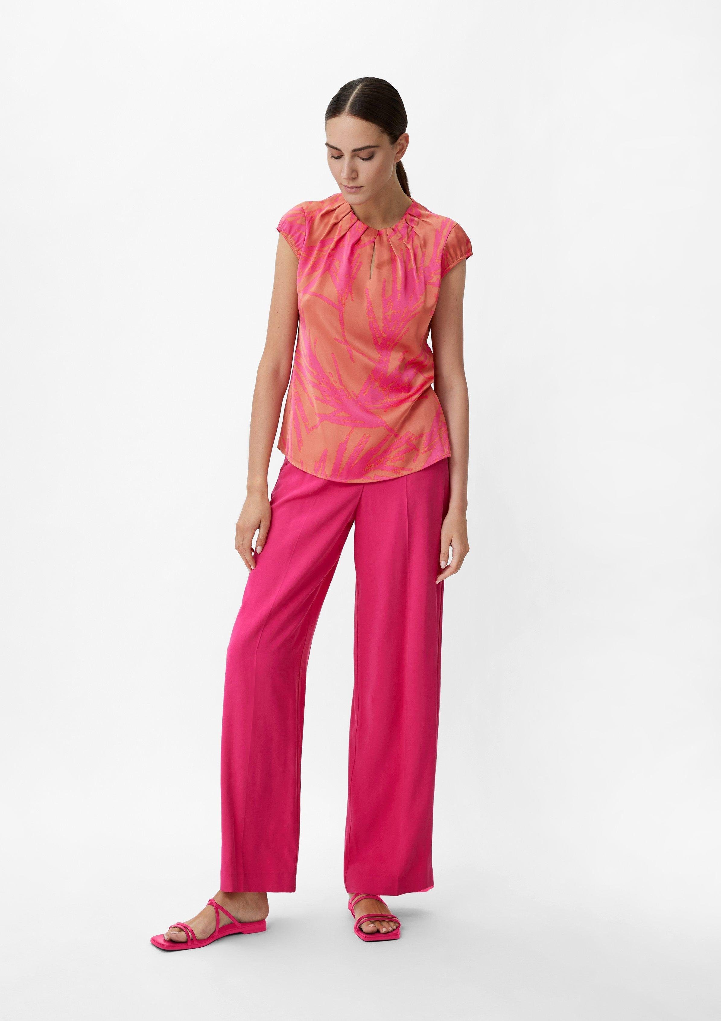 All-over-Print Raffung pink Comma mit Kurzarmbluse Bluse