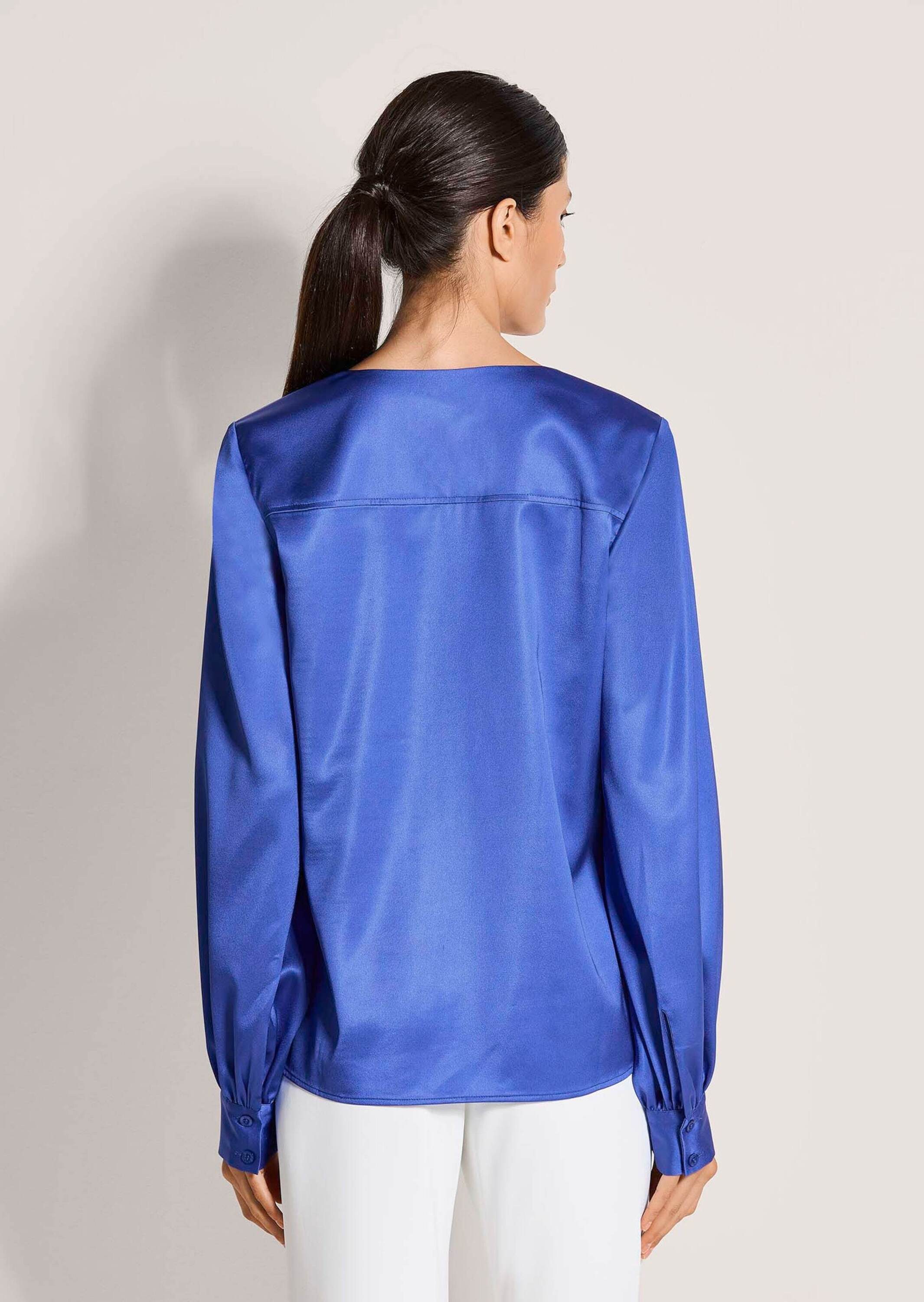 MADELEINE Langarmbluse Blusenshirt mit schimmerndem Glanz Schlupfbluse mit V-Ausschnitt, Mittelnaht, Seitenschlitze und Langarm