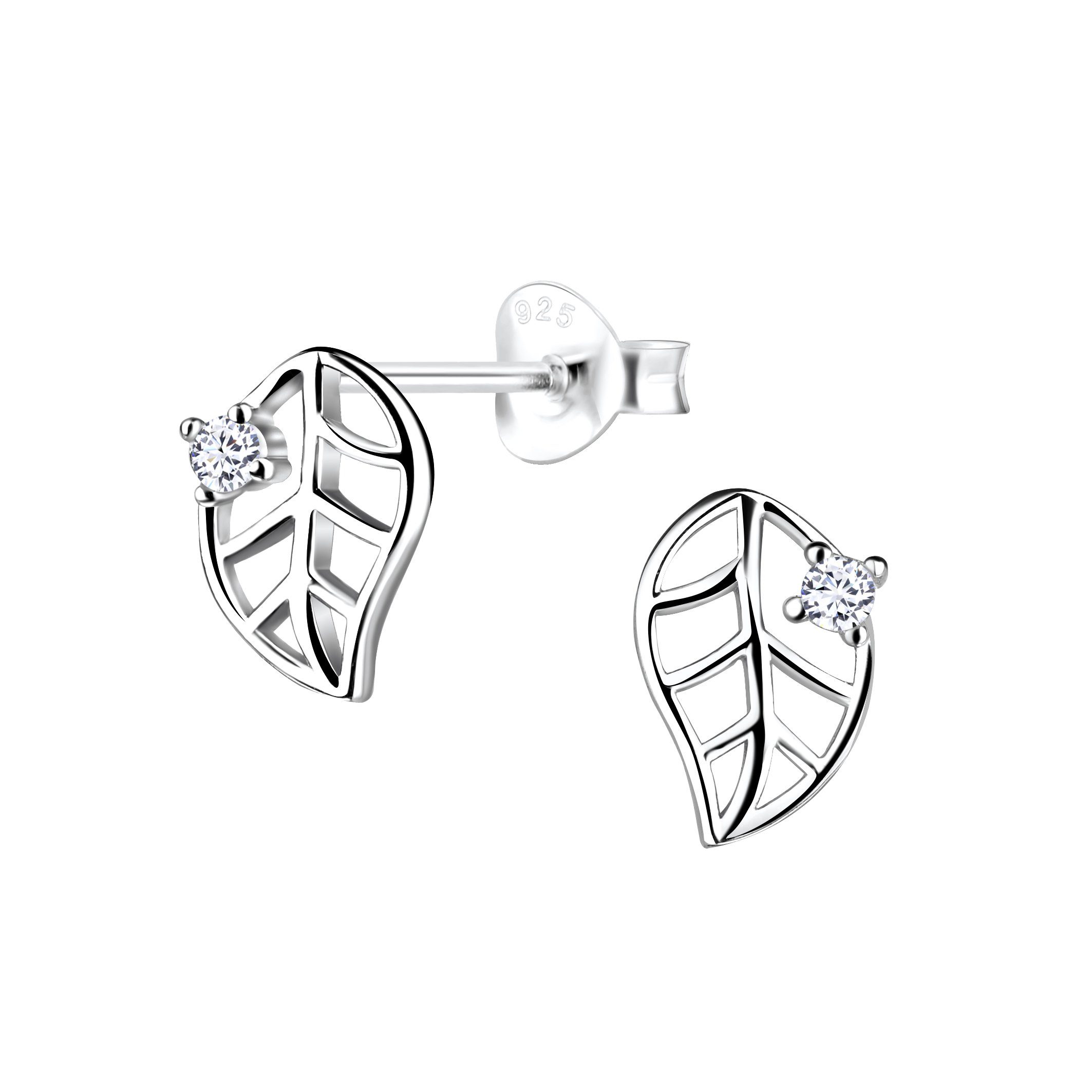 ALEXANDER YORK Paar Ohrstecker BLATT cut-out Design mit Zirkonia, 2-tlg., 925 Sterling Silber