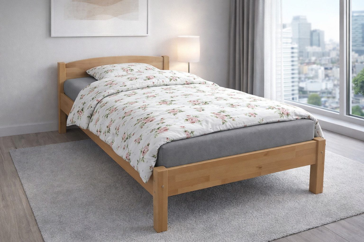 bv-vertrieb Massivholzbett Einzelbett Bett Buche geölt Holzbett 90x200 #2431, Buche massiv geölt