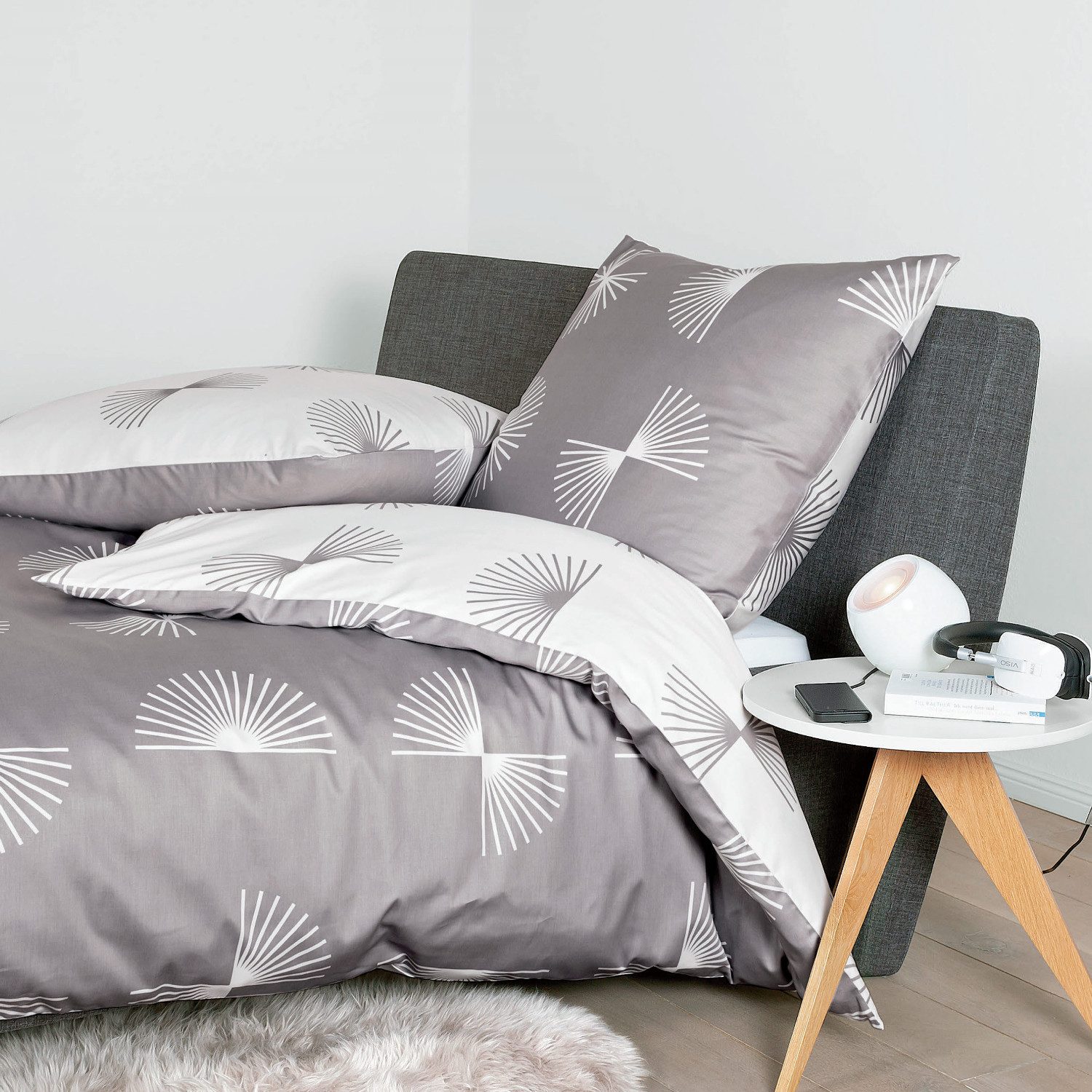 Janine Bettwäsche Bettwäsche Janine Mako Satin J.D. 87073-07 Grafisch grau weiß 135x200, Mako Satin, 2 teilig, Verpackung 100% Recycelbar