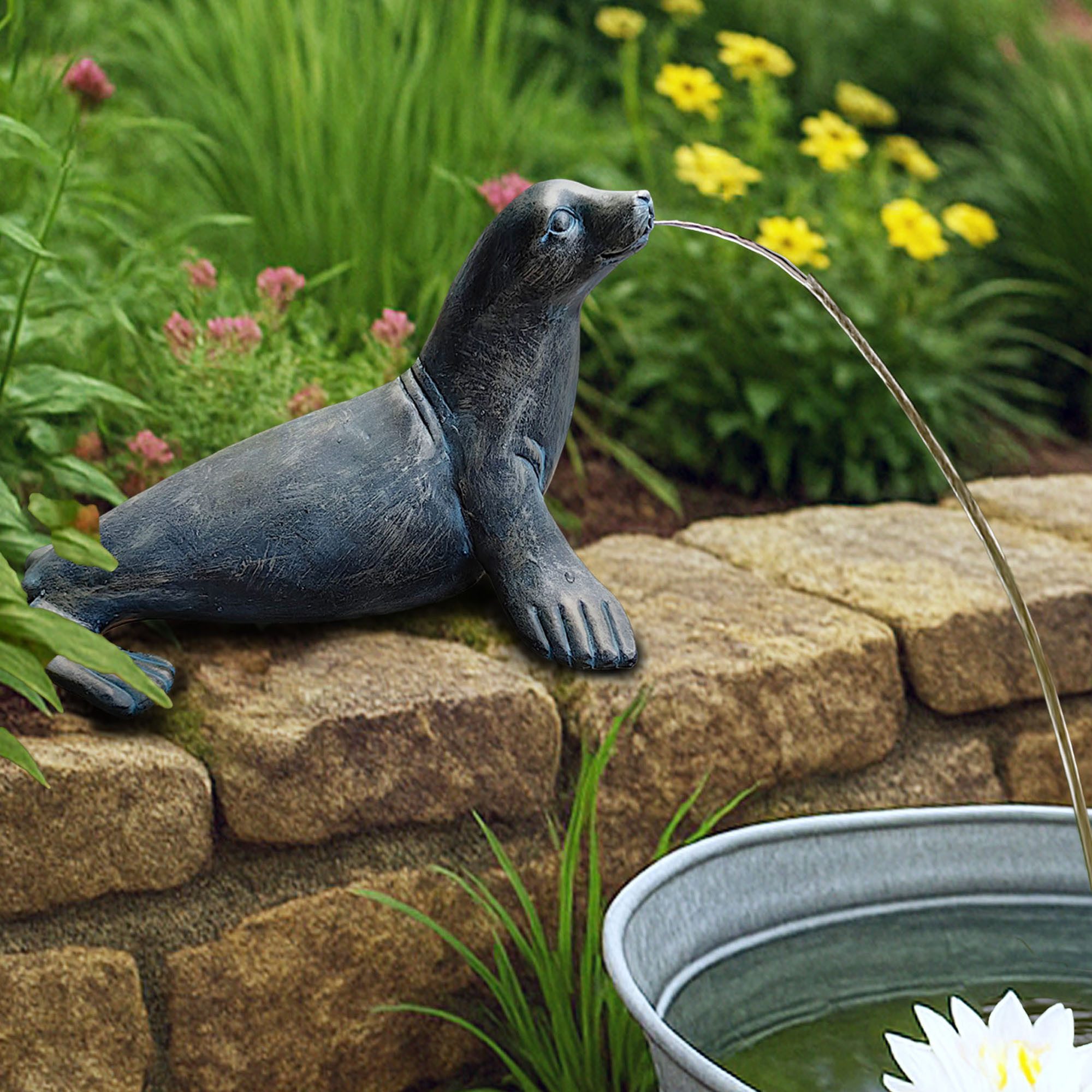 Arnusa Wasserspeier Seehund Gartendeko in Kupferoptik Solarbrunnen, solarbetrieben Teichfigur mit Solarpumpe & Wasserspiel – Bild 5 von 5