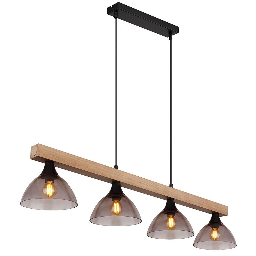 GLOBO LIGHTING Hängeleuchte, Leuchtmittel nicht inklusive, Pendelleuchte Deckenleuchte Hängelampe Metall Schwarz Holz Glas L 96cm