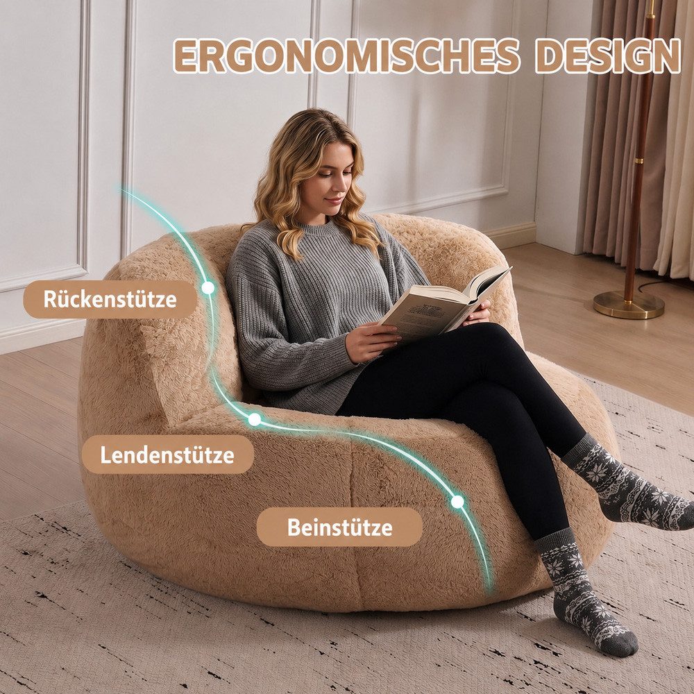 Leawin Relaxliege Sofas Wohnzimmer Bean Bag Sessel aus weichem Kunstfell, Mit Schaumstoffflocken, Tragegriff und rutschfester Unterseite