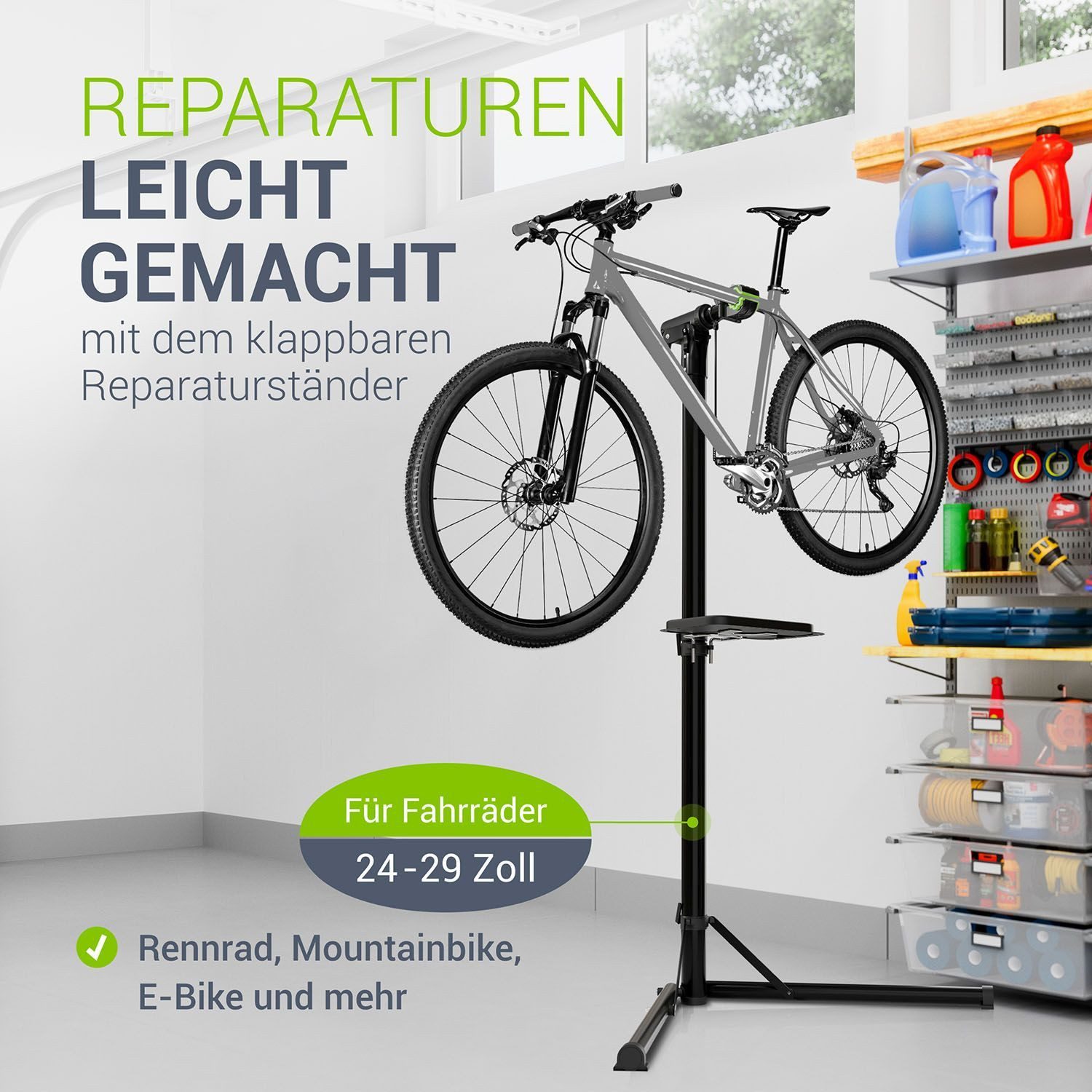 Juskys Fahrrad-Montageständer, bis 50 kg, E-Bike geeignet, klappbar, höhenverstellbar, 360° drehbar