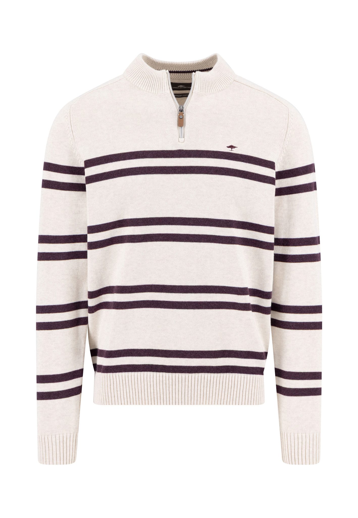 Strickpullover Troyer mit Streifen - Casual Fit