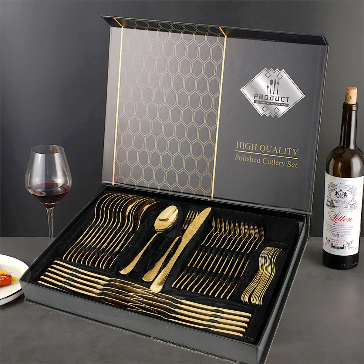 MULISOFT Besteck-Set 48 teilig Besteckset, Essbesteck Set mit Messer Gabel Löffel (48-tlg), 12 Personen, Edelstahl, Edelstahl, Spülmaschinenfest, Geschenkbox Set für Hause, Bankett