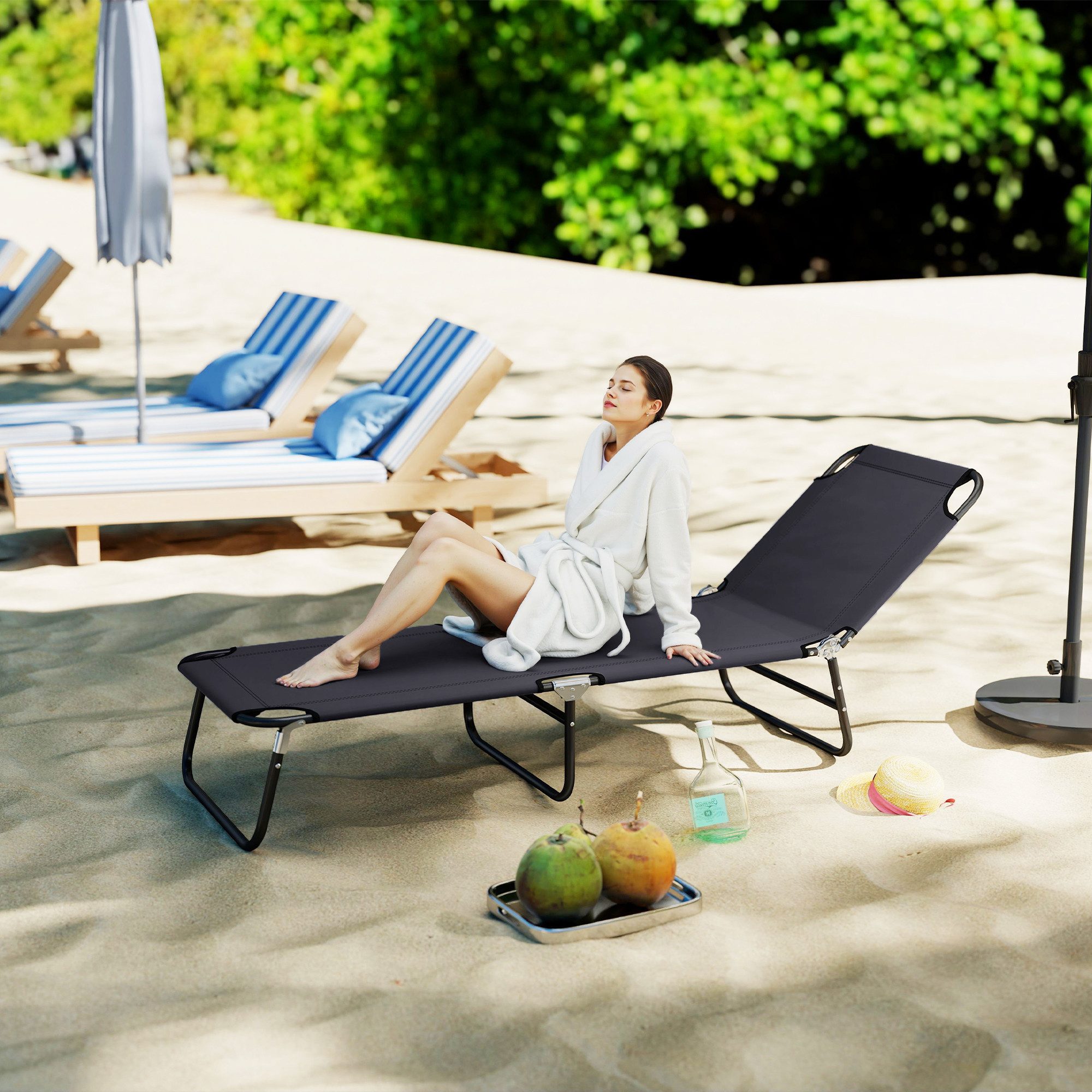 Outsunny Gartenliege Sonnenliege, Balkonliege zusammenklappbar, Campingliege, 1 St., Liegestuhl, für Garten, Balkon, Stahl, 188 x 56 x 28cm