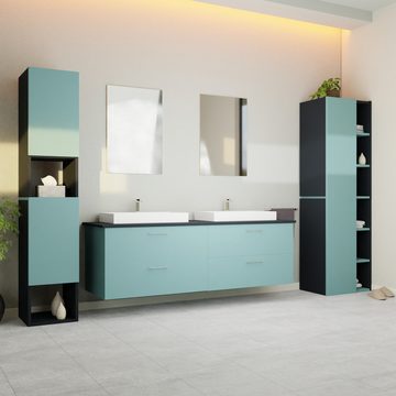 GARLIVO Waschbeckenunterschrank GLA-160 mit Schubladen, Badezimmer Waschtischunterschrank, Grün Breite 160 cm, Soft-Close, Push-to-Open/ Tip-On, Hängend