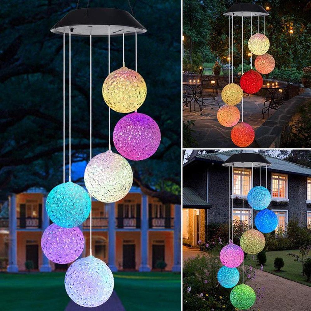 LETGOSPT LED Solarleuchte Solar Changing Solar Chime Color 6 Wind Garden integriert, Glockenspiele fest Light mit Spiral Spinner Chime LED Windspiel Lamp Wind LED Spiral, Light Solarlampe LED Solar Kugeln