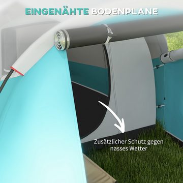 Outsunny Tunnelzelt 3000mm Wasserabweisend Gruppenzelt mit 2 Räumen, Tragetasche, Personen: 5 (Campingzelt, 1 tlg., Familienzelt), für Garten, Campingplatz, Blau