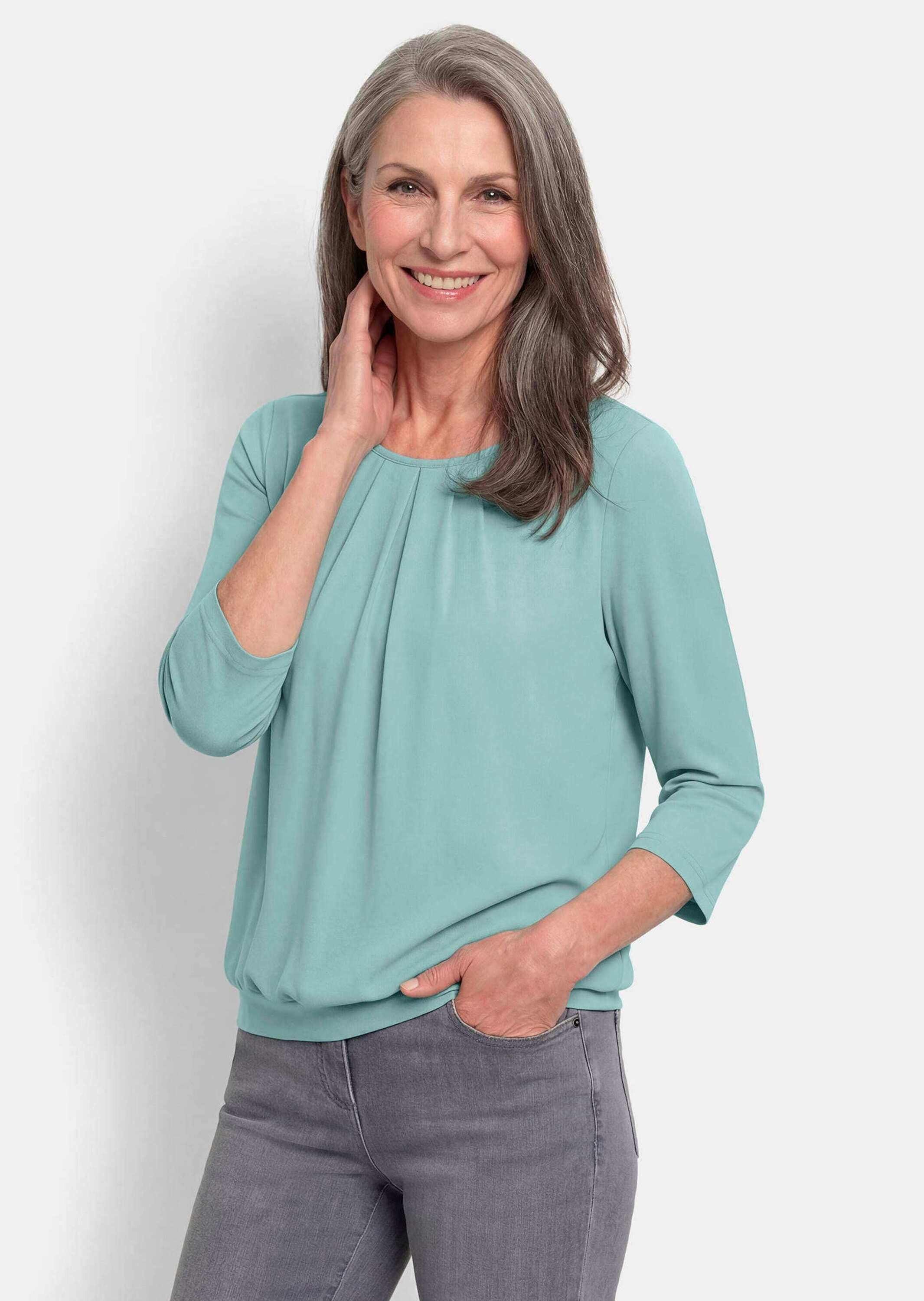 GOLDNER Shirtbluse Chiffon-Shirt mit 3/4-Arm, Rundhals Damen Sommerbluse, Halbarm, Feierlich, weich, Kunstfaser, Chiffon