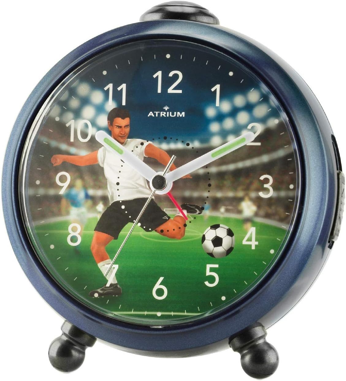 Atrium Kinderwecker A932-5 Scorer Analog Quarz leise Licht Snooze Jungen Fußball Blau Geschenk Ø10,5cm