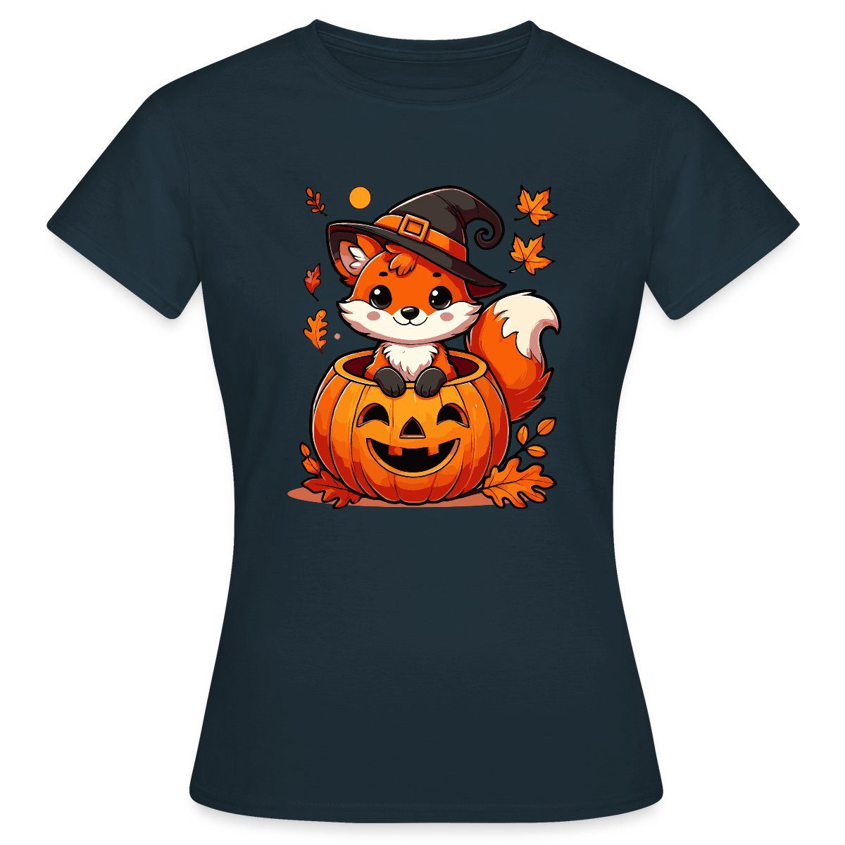Spreadshirt T-Shirt Süßer Halloween Fuchs Im Kürbis Mit Hexenhut Frauen T-S günstig online kaufen