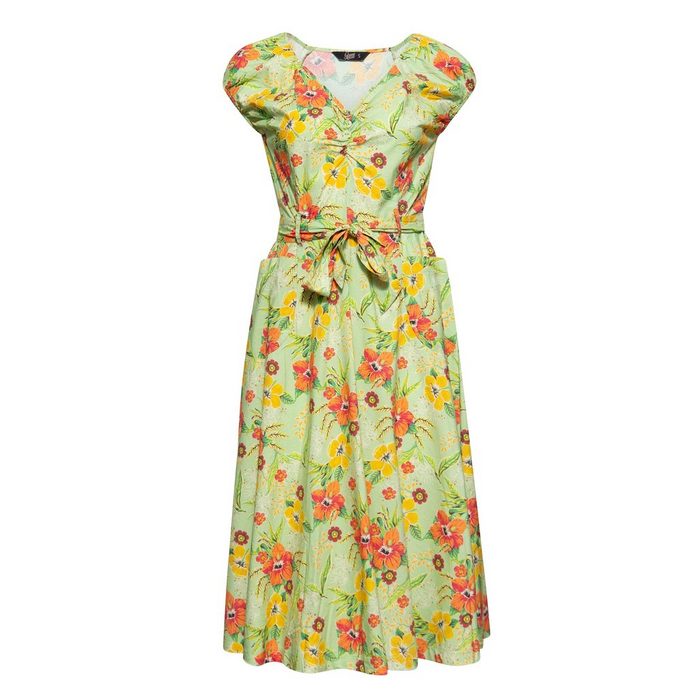 QueenKerosin Sommerkleid Hibiskus mit tropischem All-Over-Print
