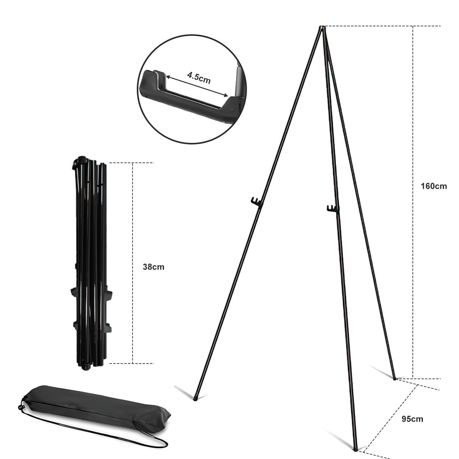 HEYHIPPO Staffelei Faltbare, tragbare Staffelei aus Metall für Hochzeiten, Schwarz, 63 Zoll Stativ Studio Staffelei Poster Stand Tragbare Canvas Tasche