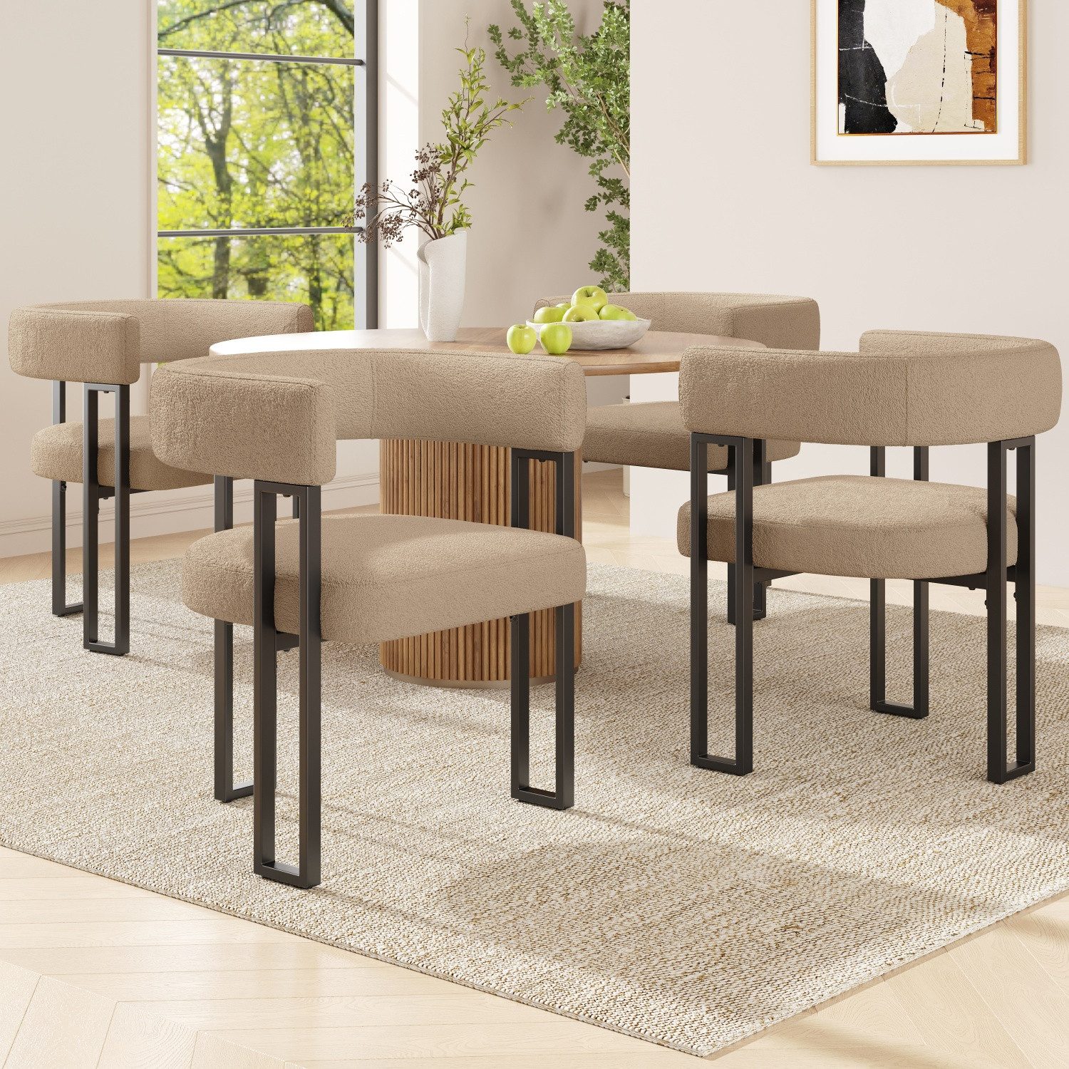 Flieks Polsterstuhl (Set, 4 St), 4er Set Esszimmerstühle mit Armlehnen Wohnzimmerstuhl Lammfellstoff